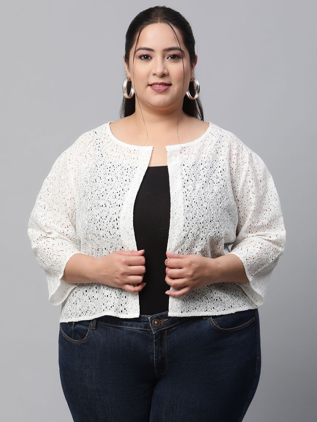 Women Jacket Style 3/4th Sleeve White Shrug-image-35