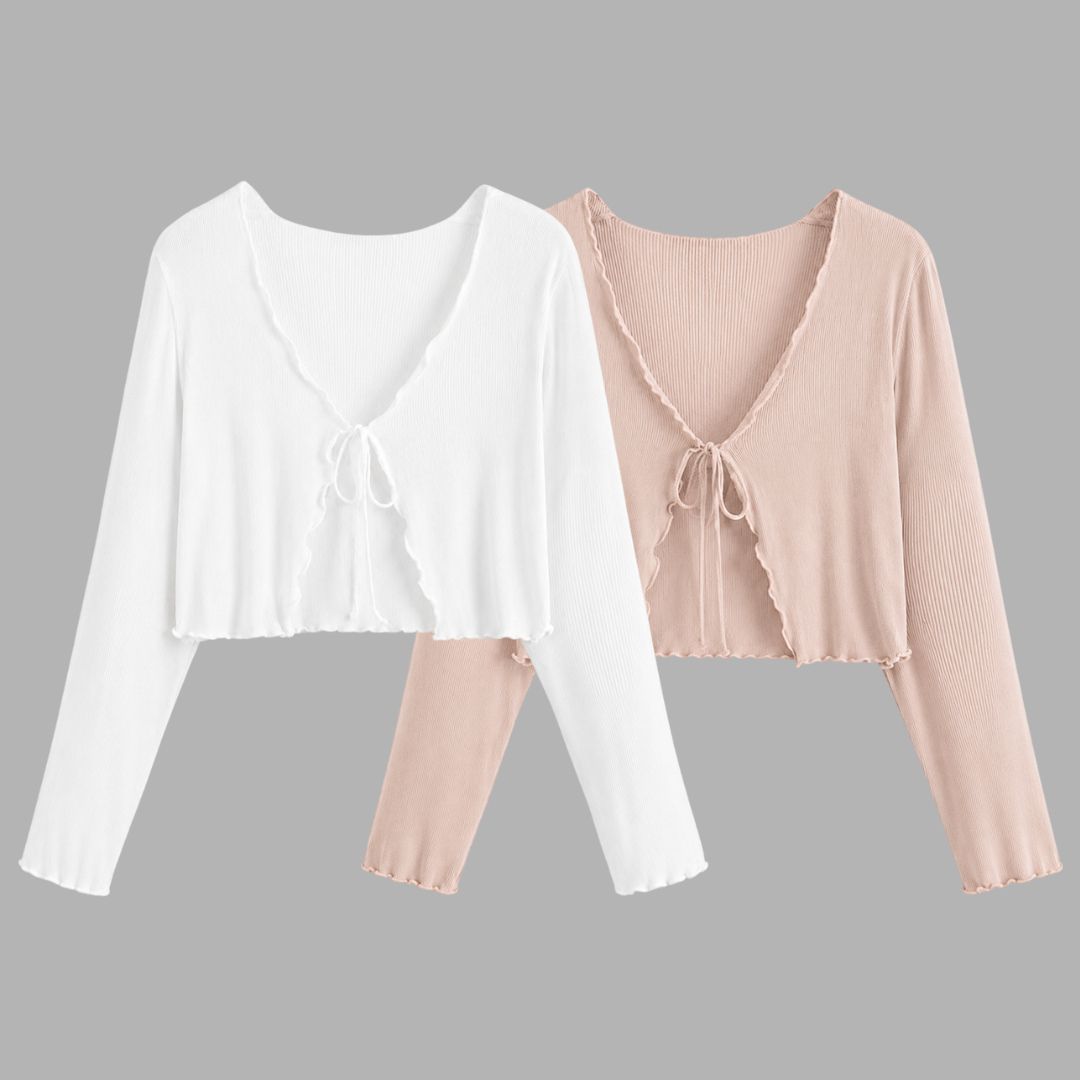 Women Robe Style Full Sleeve White, Beige Shrug-image-12