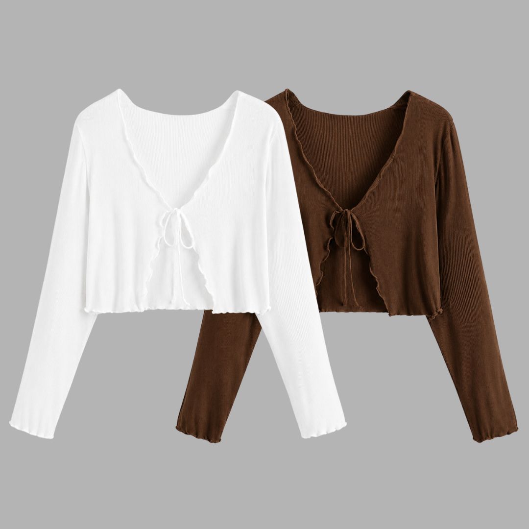 shotek Women Robe Style Full Sleeve Brown, White Shrug-picture-28