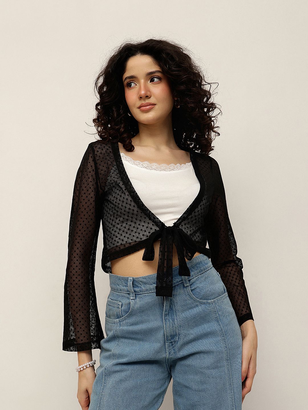 espresso Women Lace Full Sleeve Black Shrug-picture-30