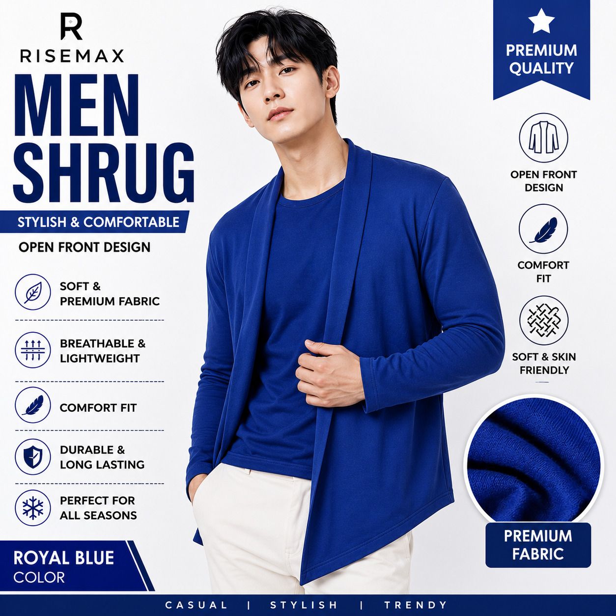 Men Asymmetric Full Sleeve Blue Shrug-image-33
