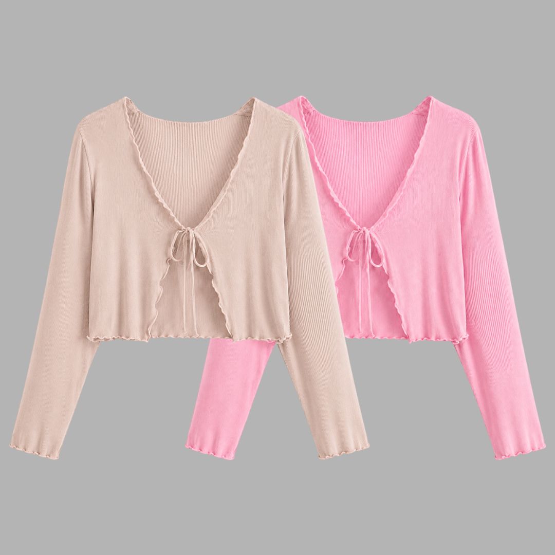 qbron Women Robe Style Full Sleeve Pink, Beige Shrug-picture-5