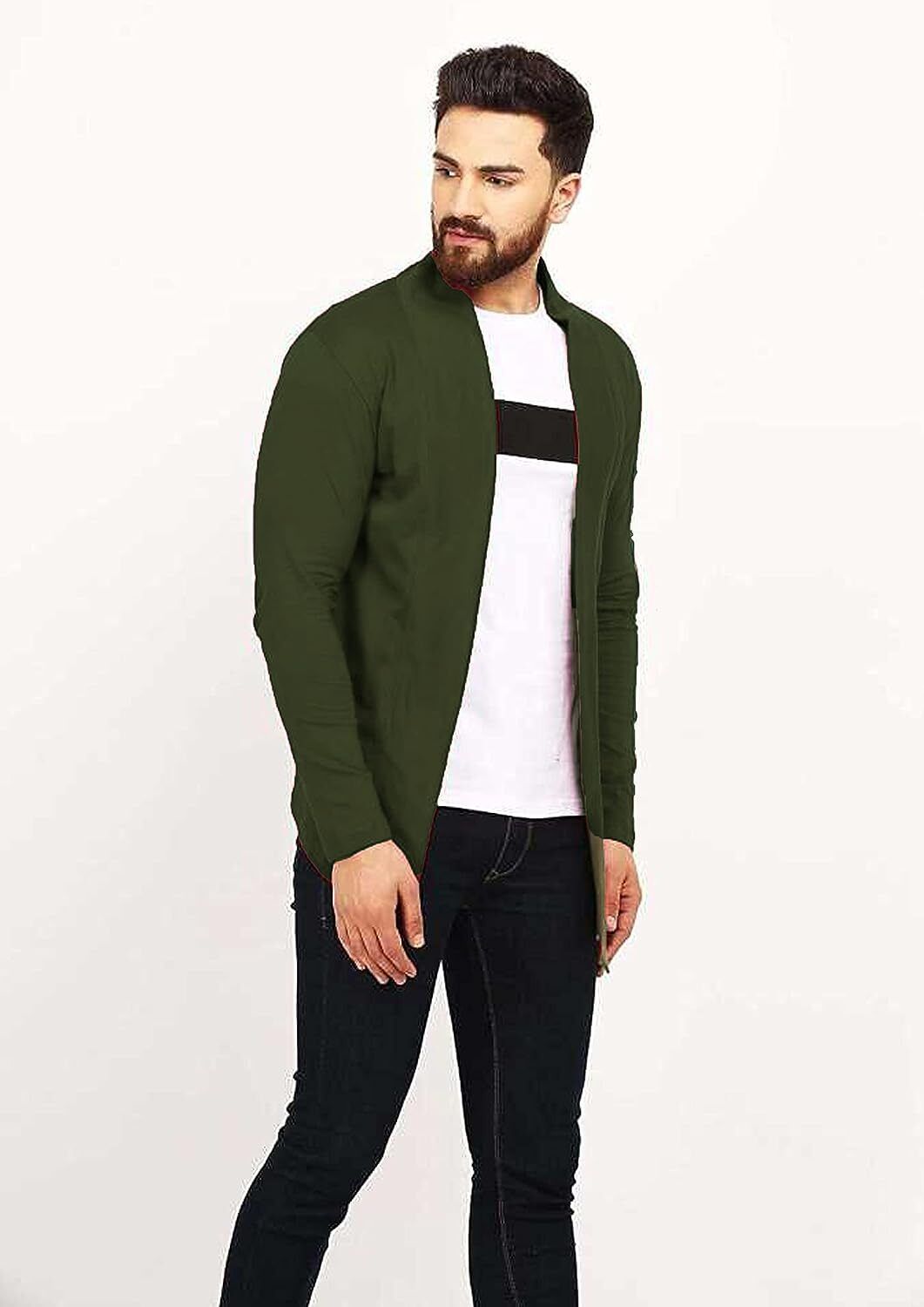 trendolo Men Jacket Style Full Sleeve Green Shrug-picture-1