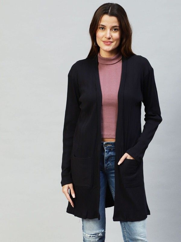 metronaut Women Straight Full Sleeve Black Shrug-picture-22