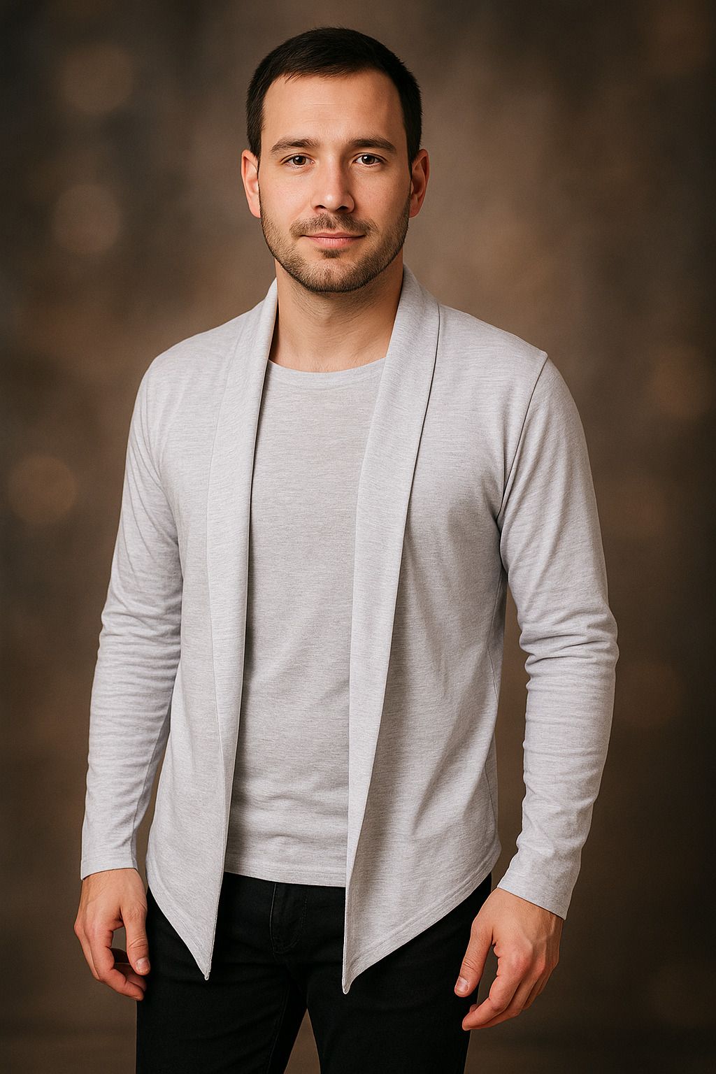 Men Asymmetric Full Sleeve Grey Shrug