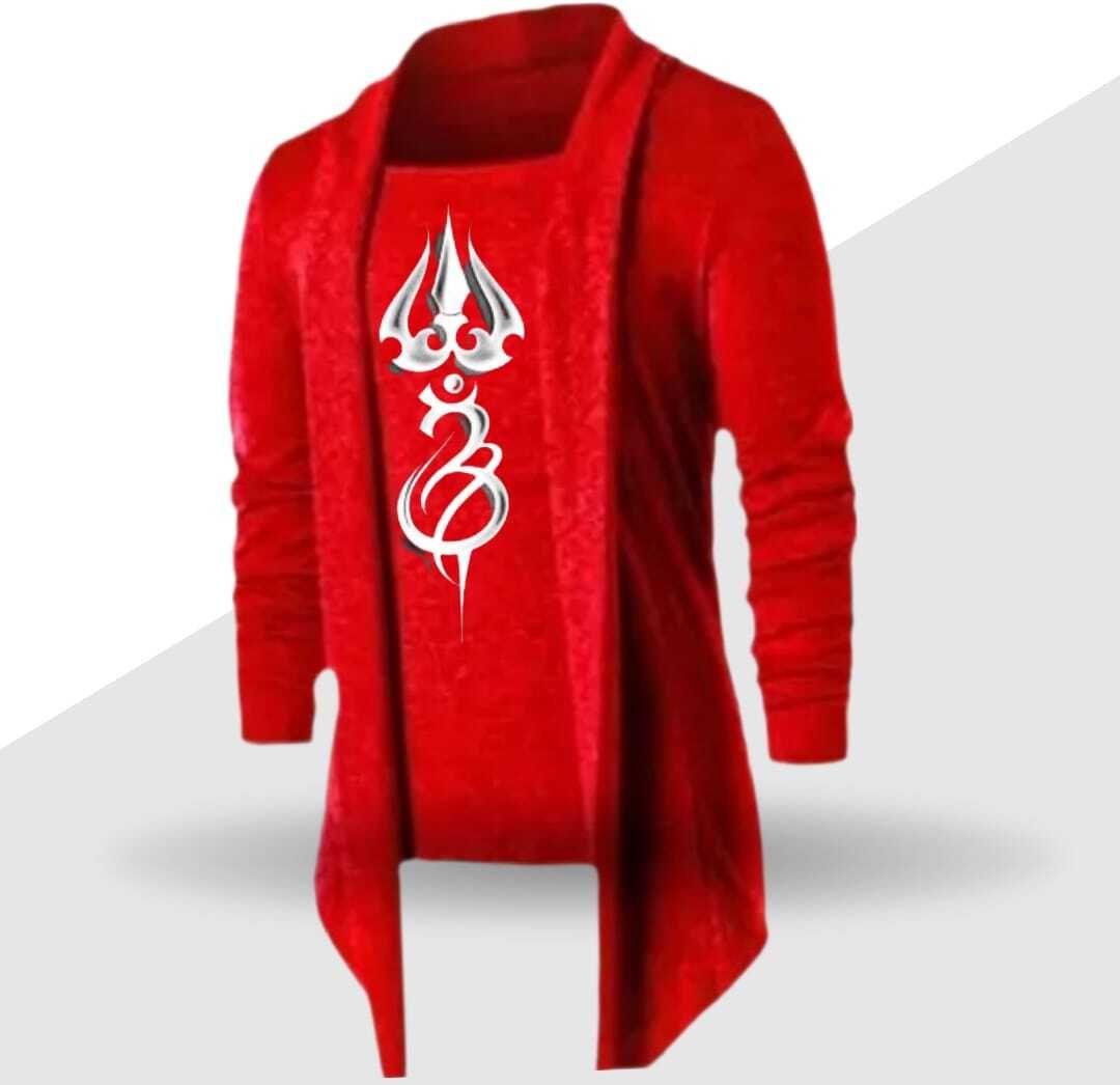 Men Asymmetric Full Sleeve Red Shrug-image-27