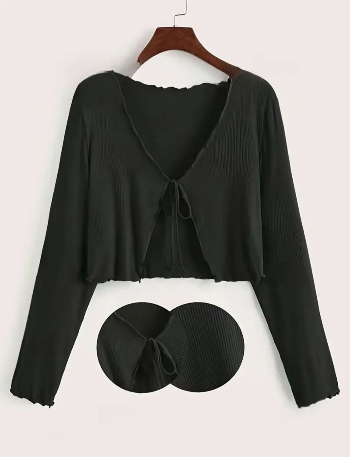 Women Straight Full Sleeve Black Shrug-image-3