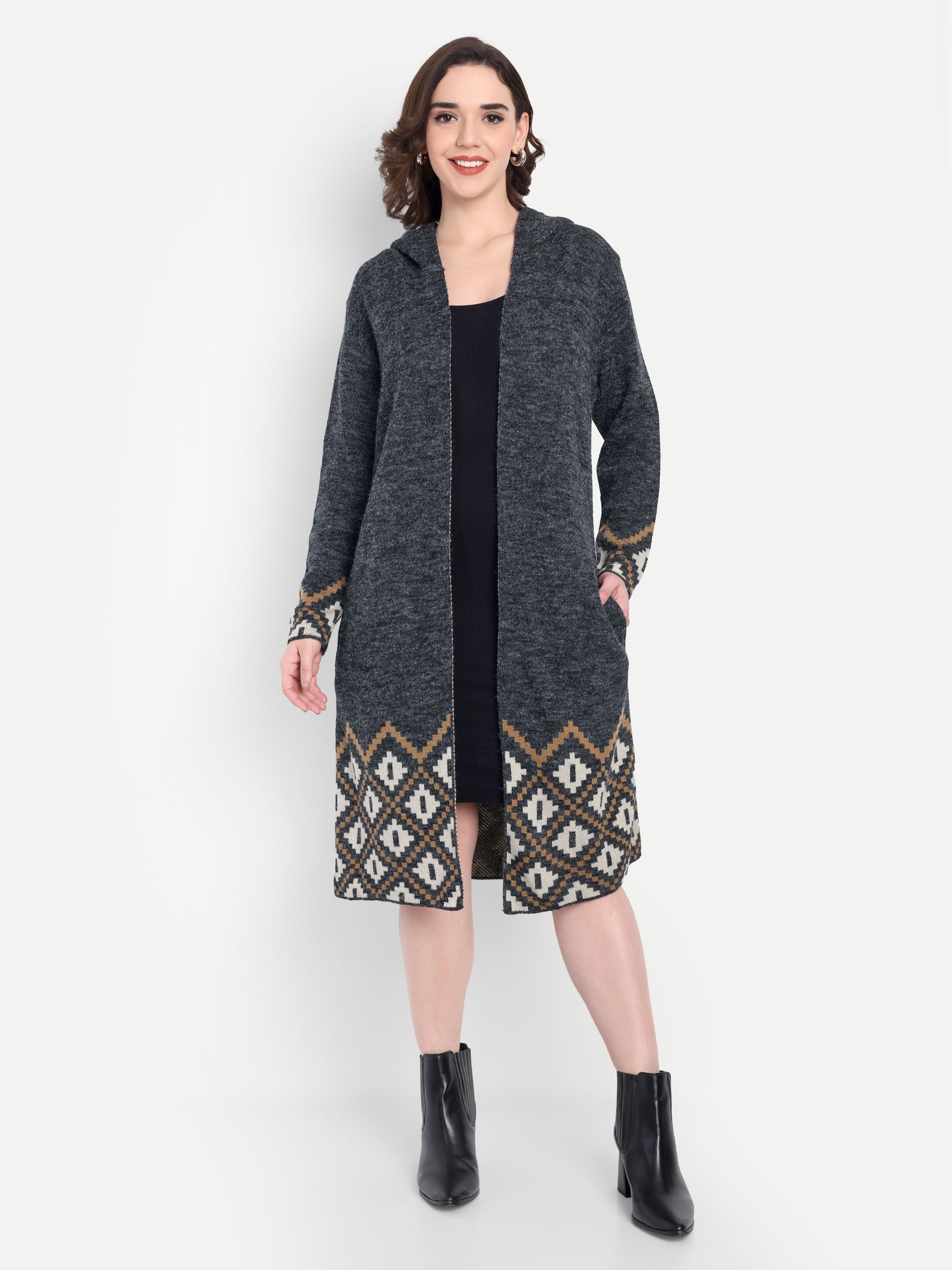 Women Longline Full Sleeve Grey Shrug-image-14