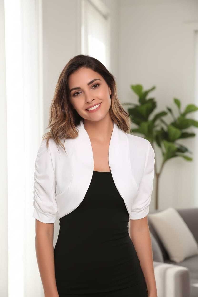 Women Straight 3/4th Sleeve White Shrug-image-34