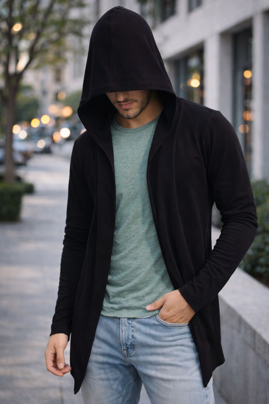 Men Kimono Style Full Sleeve Black Shrug