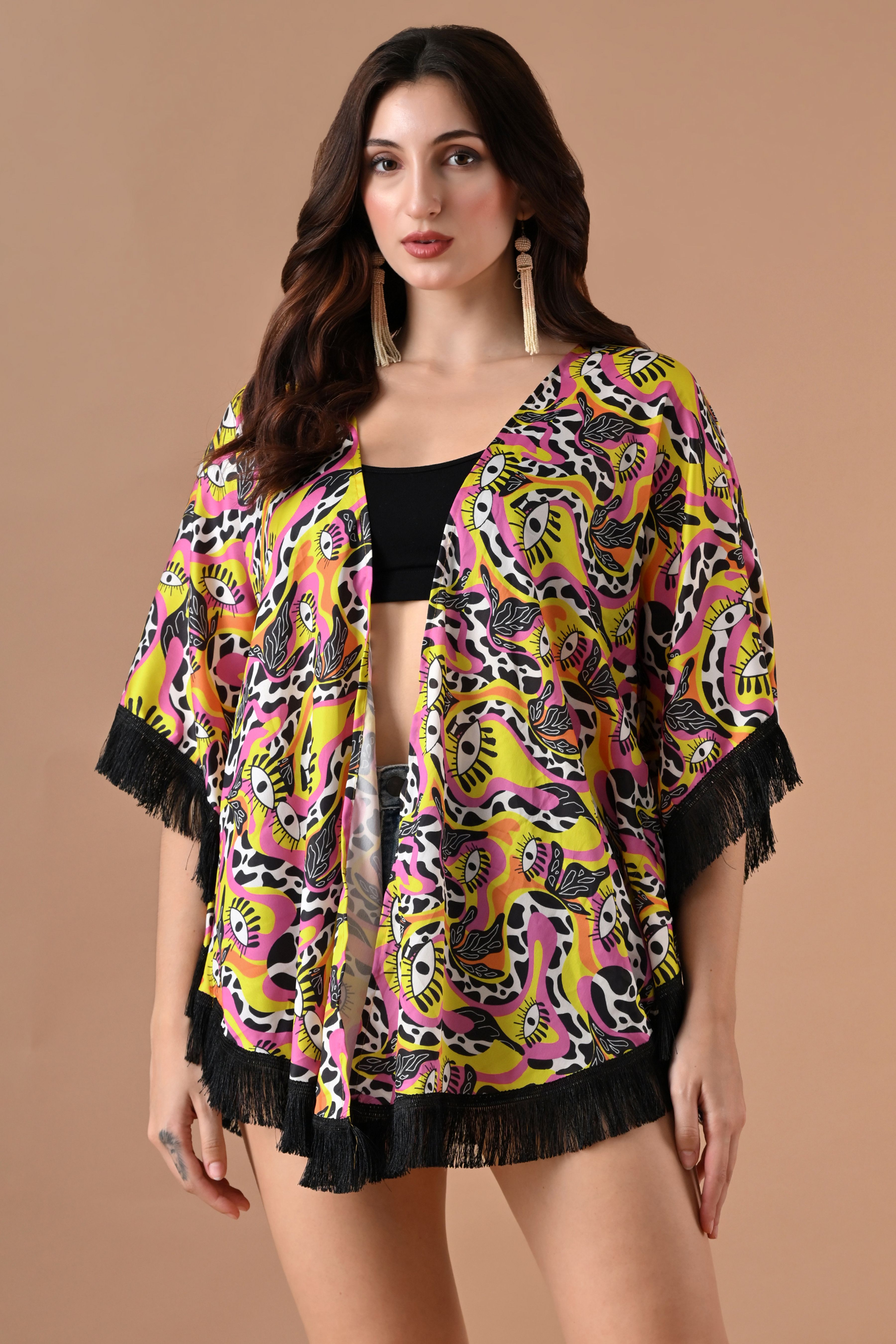 magari Women Straight Full Sleeve Black, Multicolor Shrug-picture-13