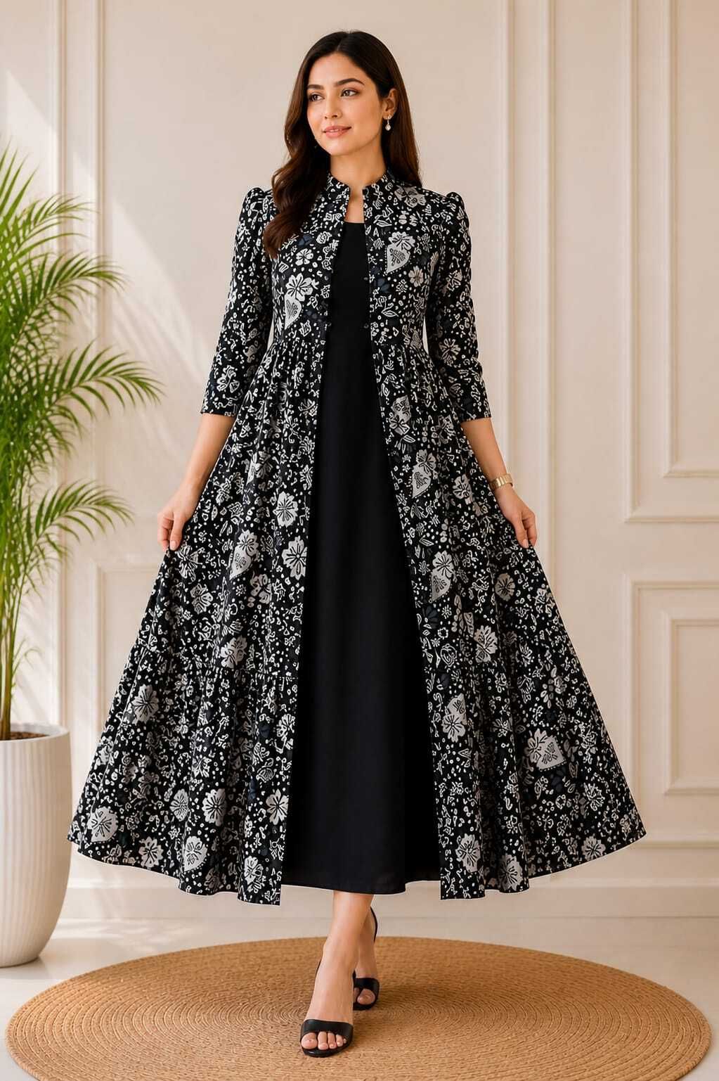 Women Fit and Flare Black Ankle Length Dress-image-33