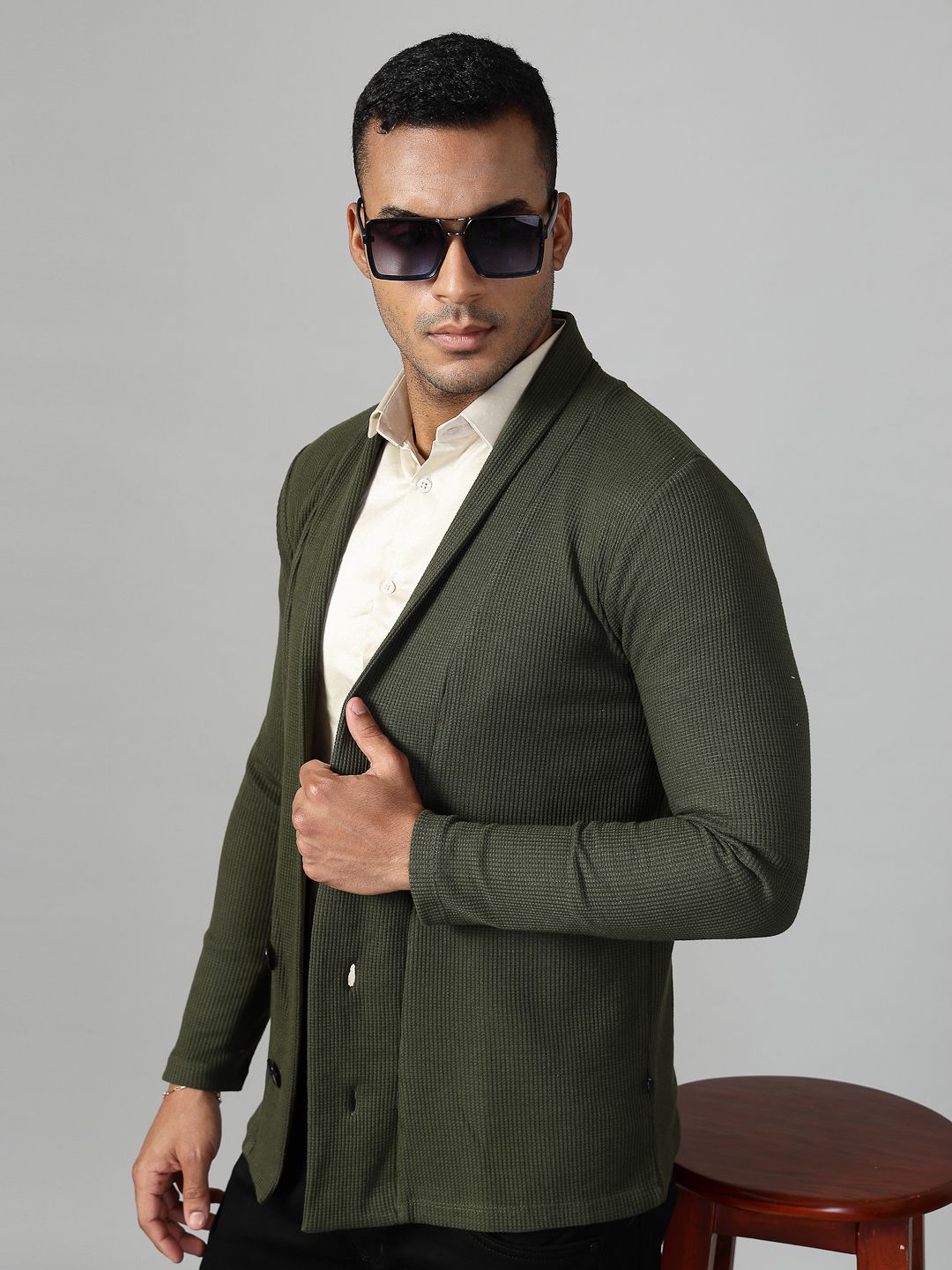 Men Longline Full Sleeve Green Shrug-image-27