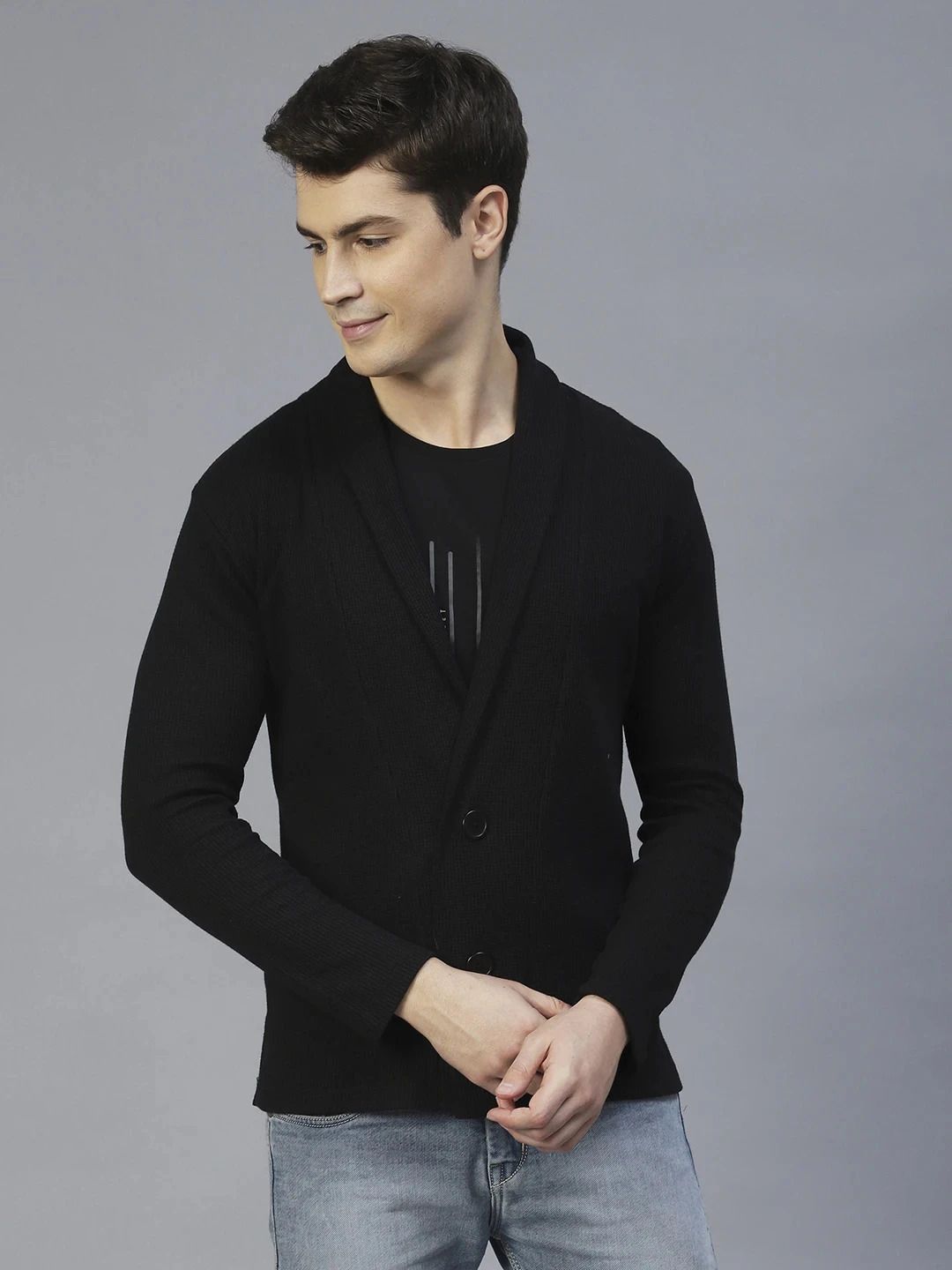 Men Straight Full Sleeve Black Shrug