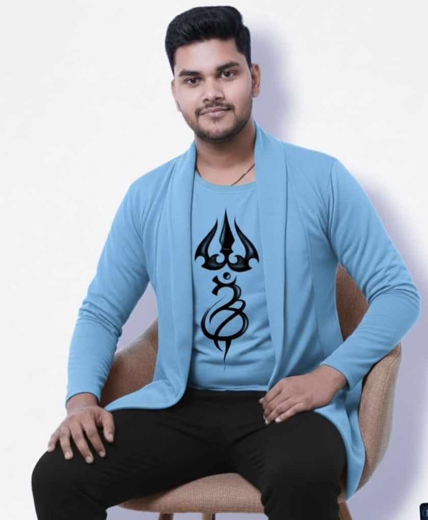 Men Asymmetric Full Sleeve Light Blue Shrug-image-44