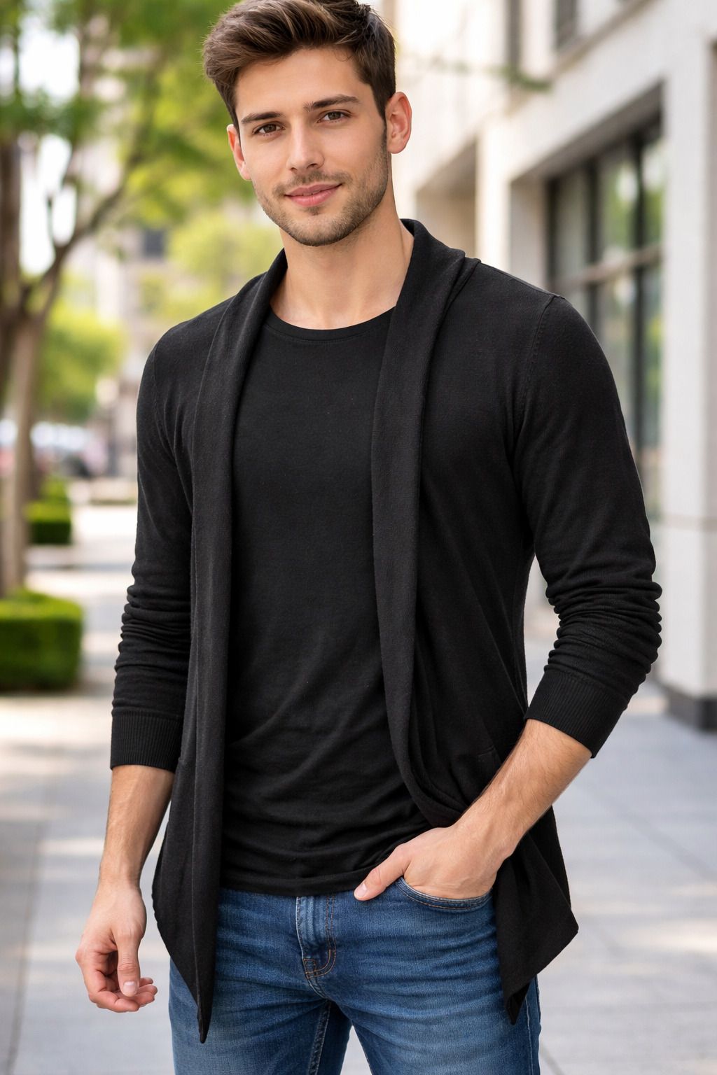 Men Kimono Style Full Sleeve Black Shrug