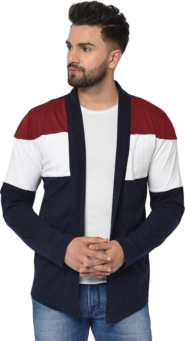 Men Asymmetric Full Sleeve Multicolor Shrug
