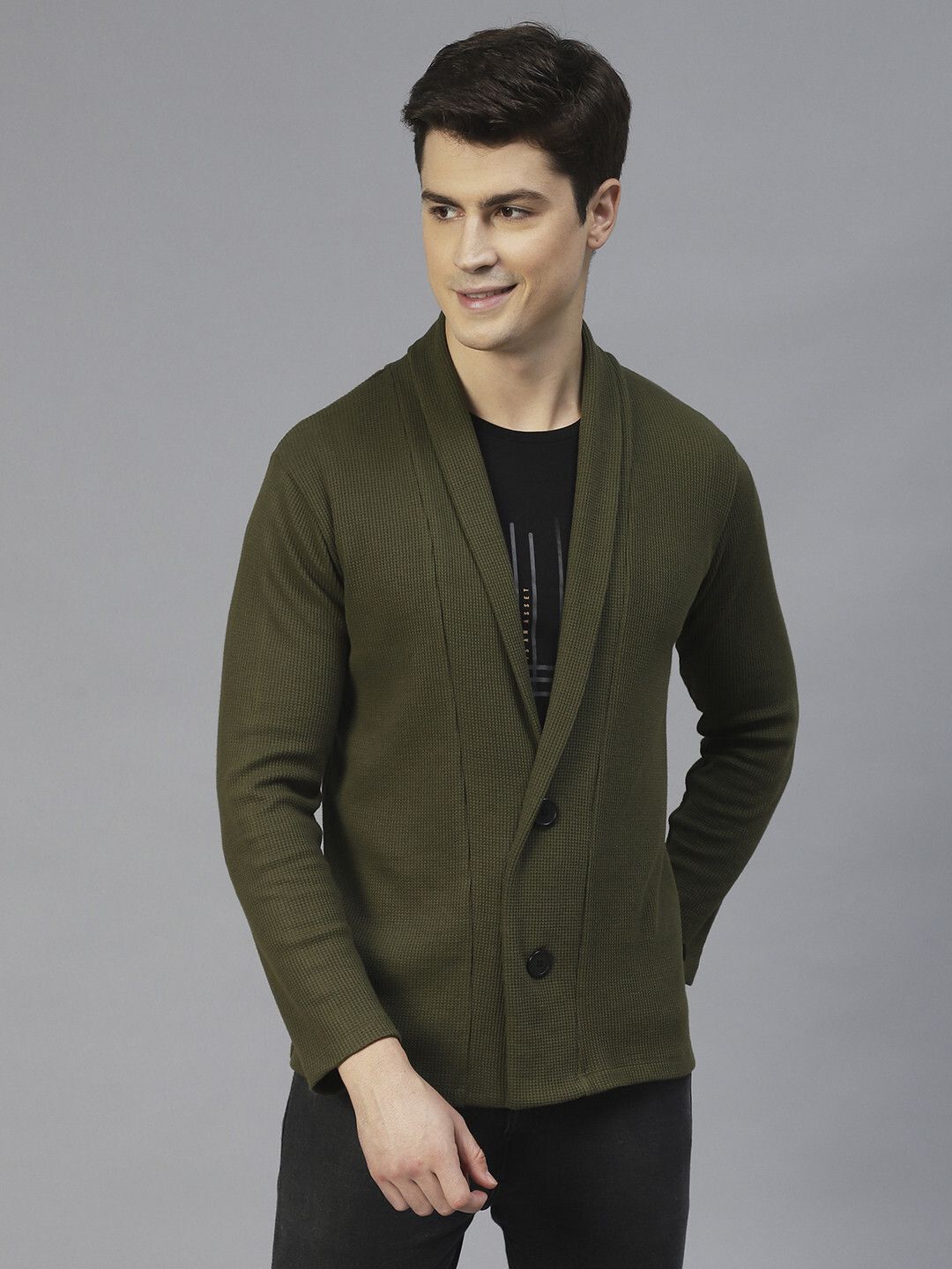 Men Straight Full Sleeve Dark Green Shrug