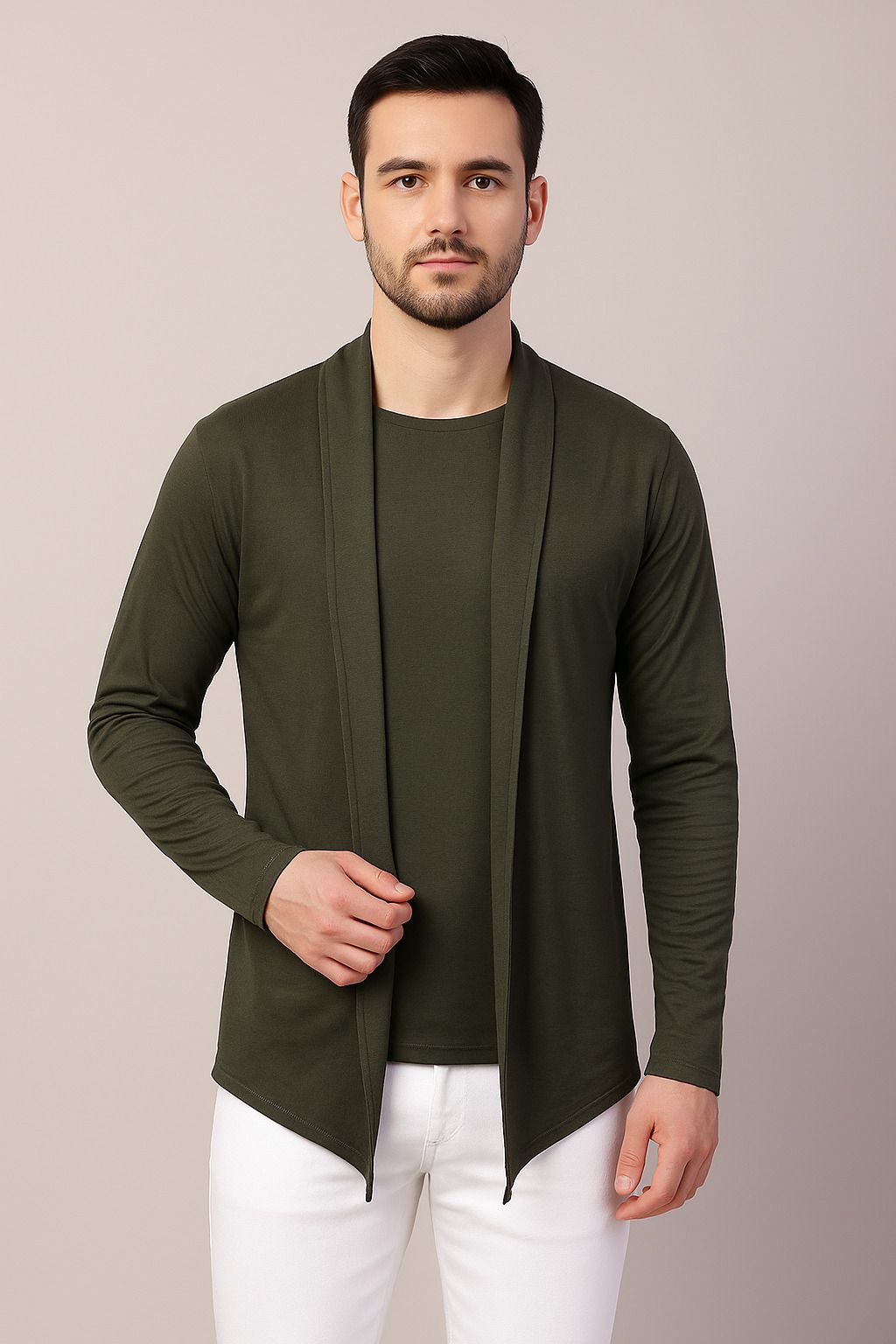 Men Asymmetric Full Sleeve Light Green Shrug