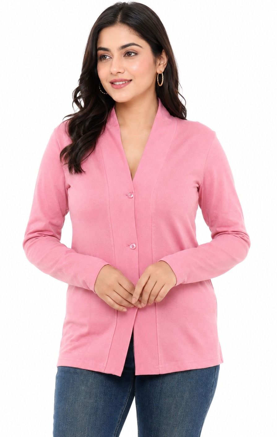 Women Straight Full Sleeve Pink Shrug-image-1