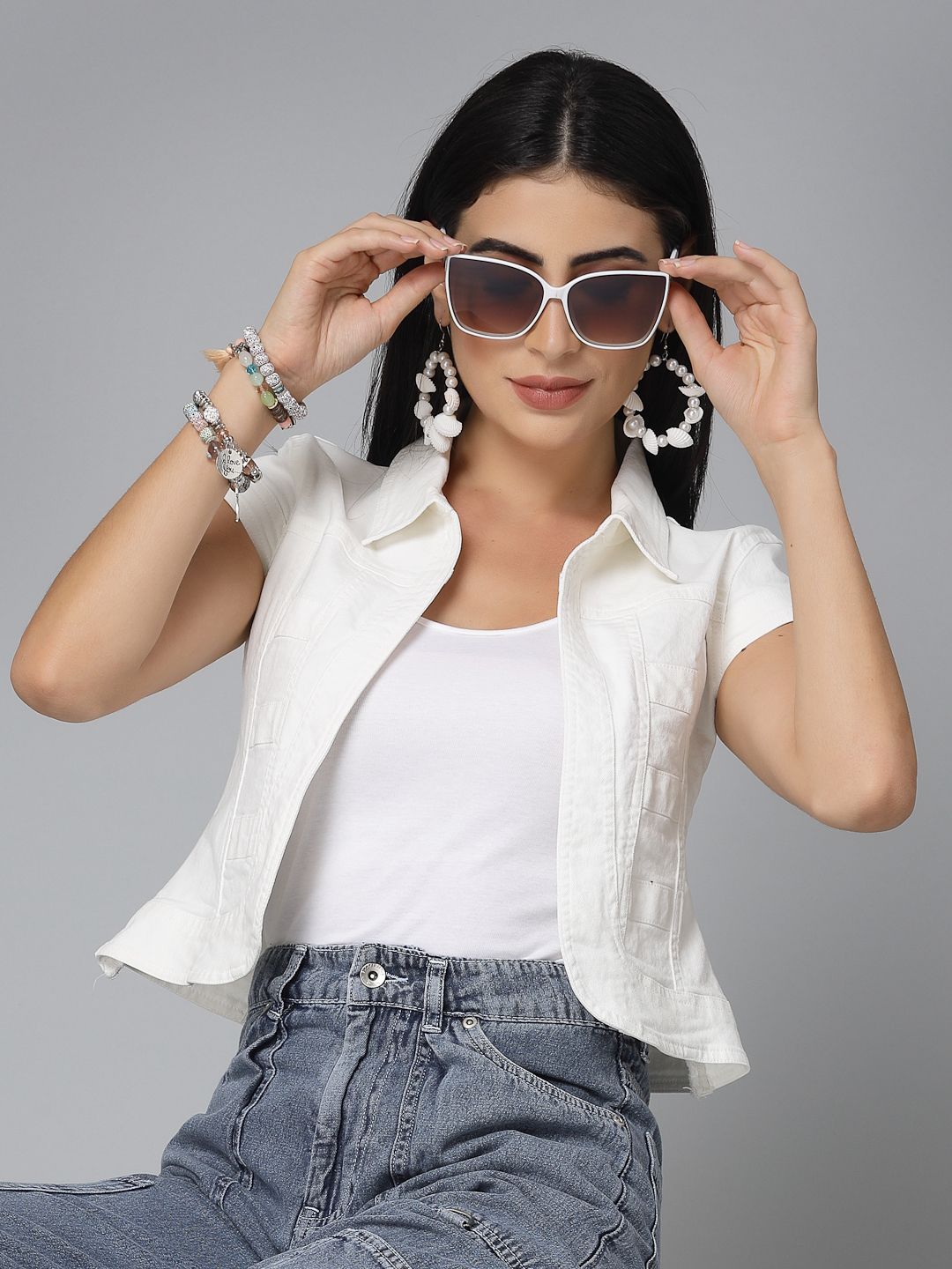 style quotient Women Short Sleeve White Shrug-picture-15