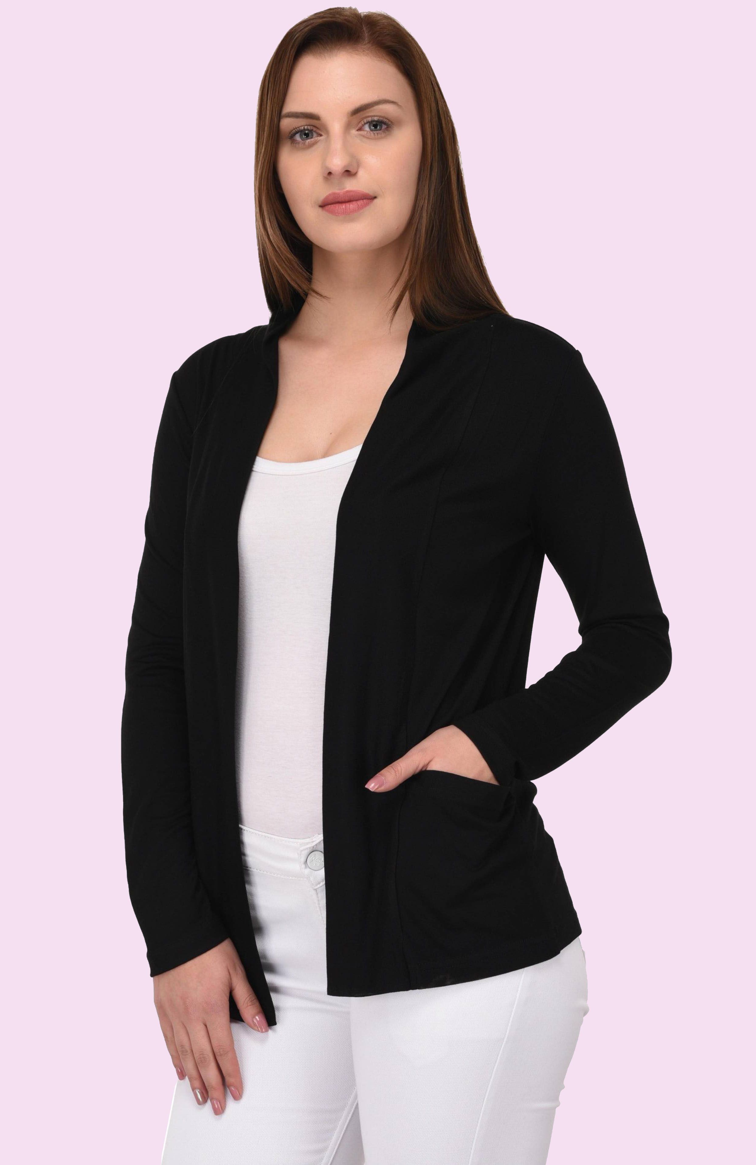 Women Straight Full Sleeve Black Shrug-image-17