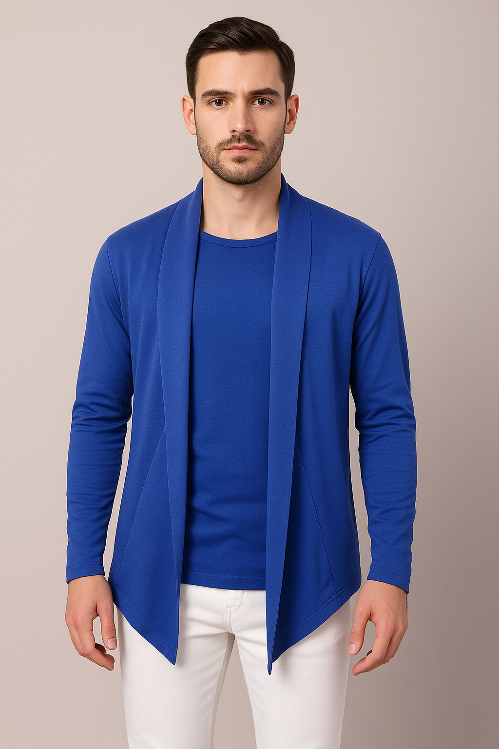 Men Asymmetric Full Sleeve Blue Shrug-image-46