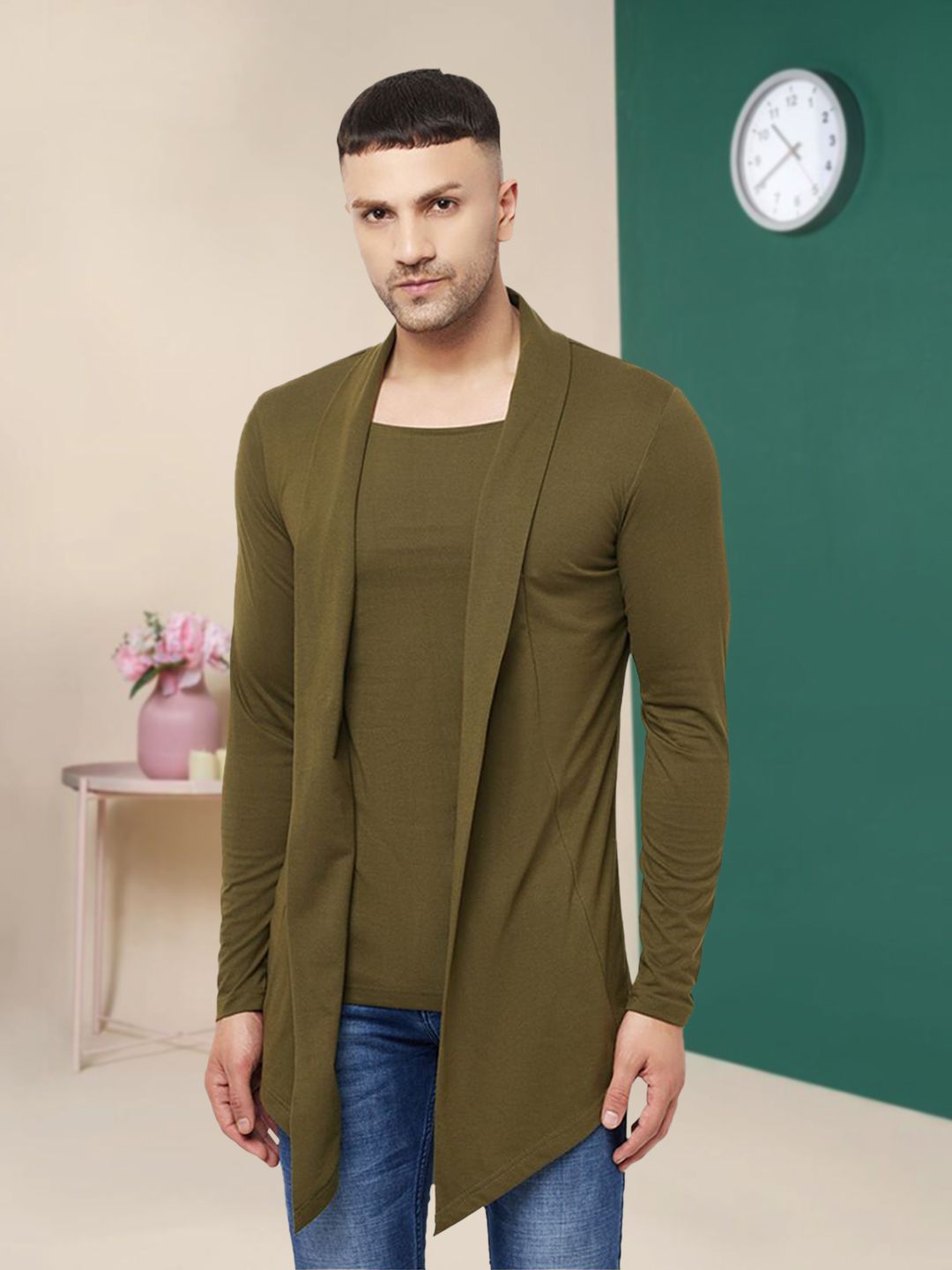 Men Straight Full Sleeve Green Shrug-image-21