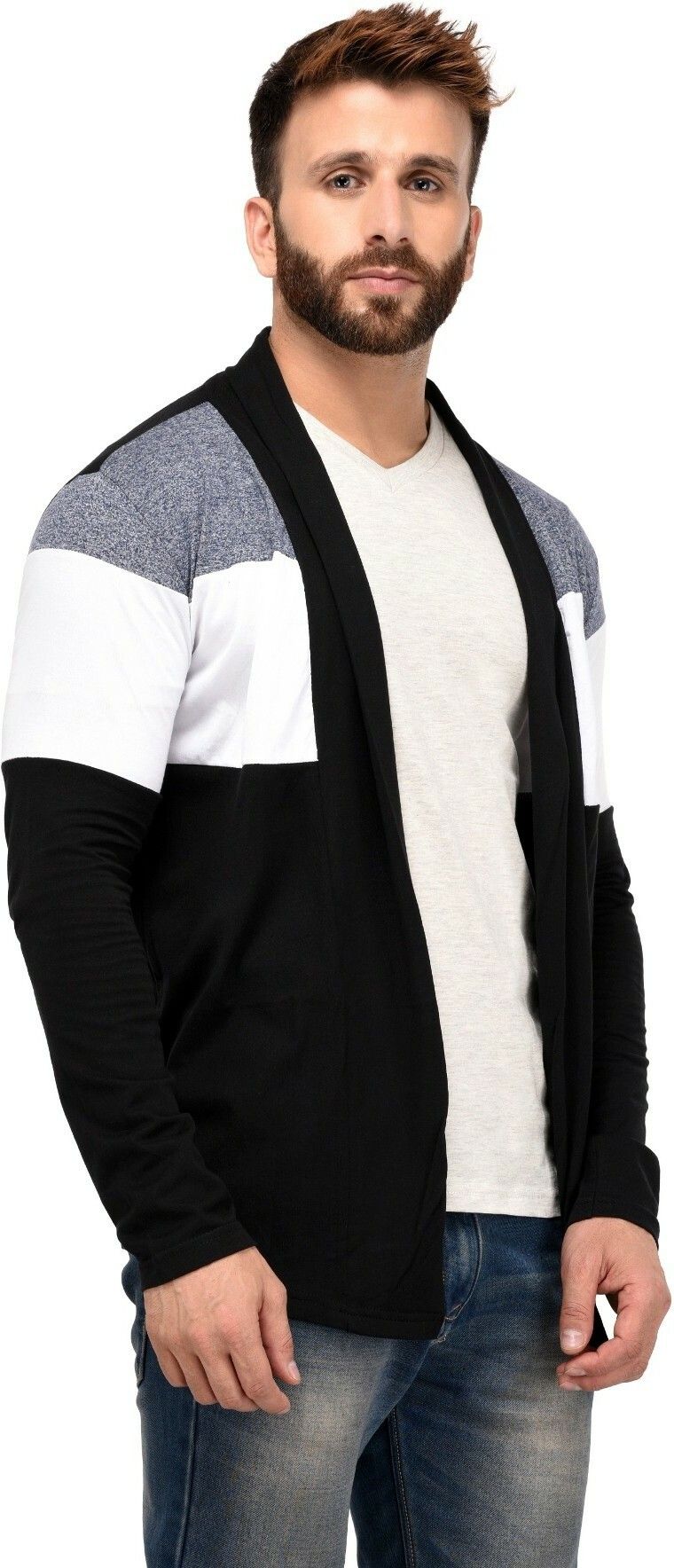 trendolo Men Asymmetric Full Sleeve Dark Blue Shrug-picture-17
