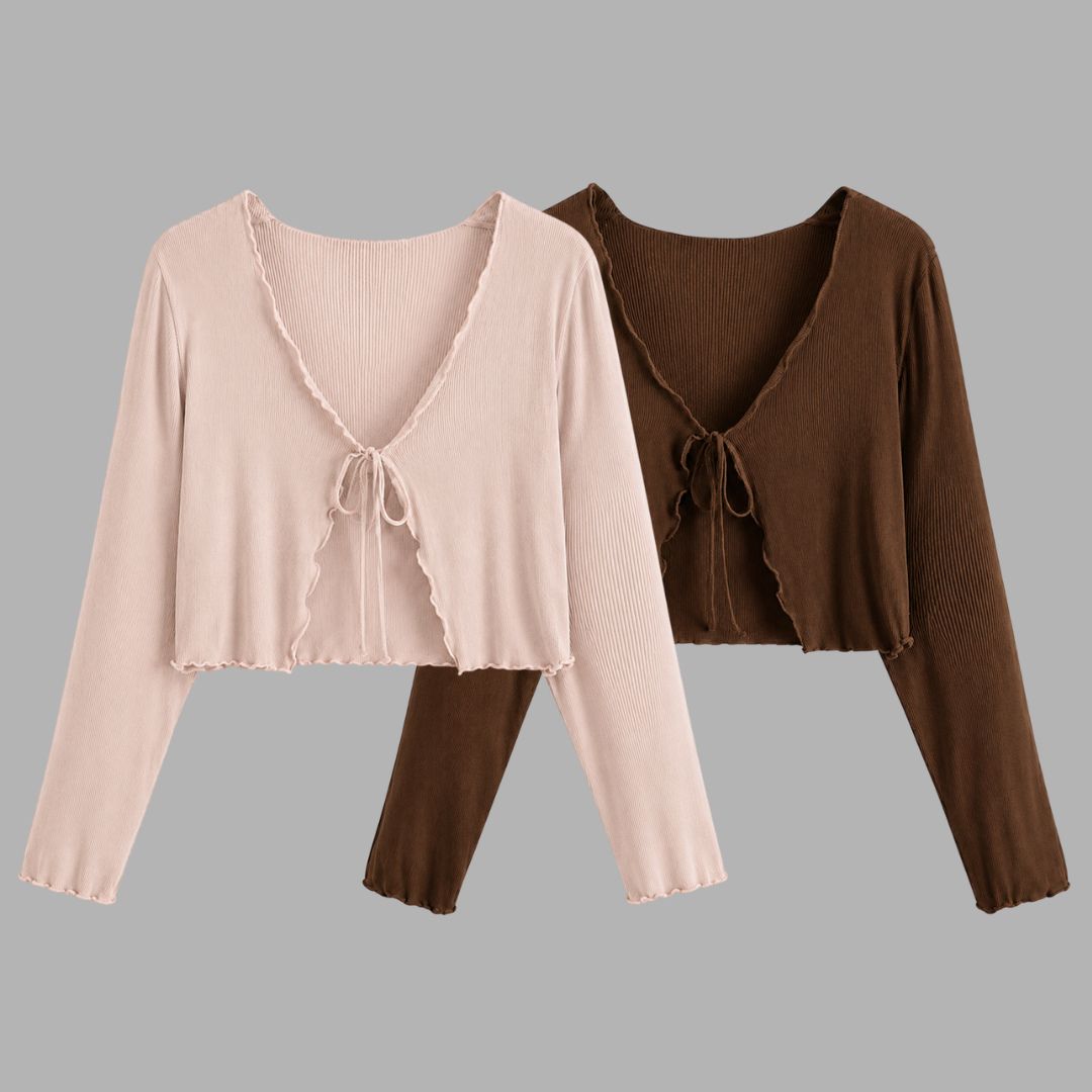 qbron Women Robe Style Full Sleeve Beige, Brown Shrug-picture-2