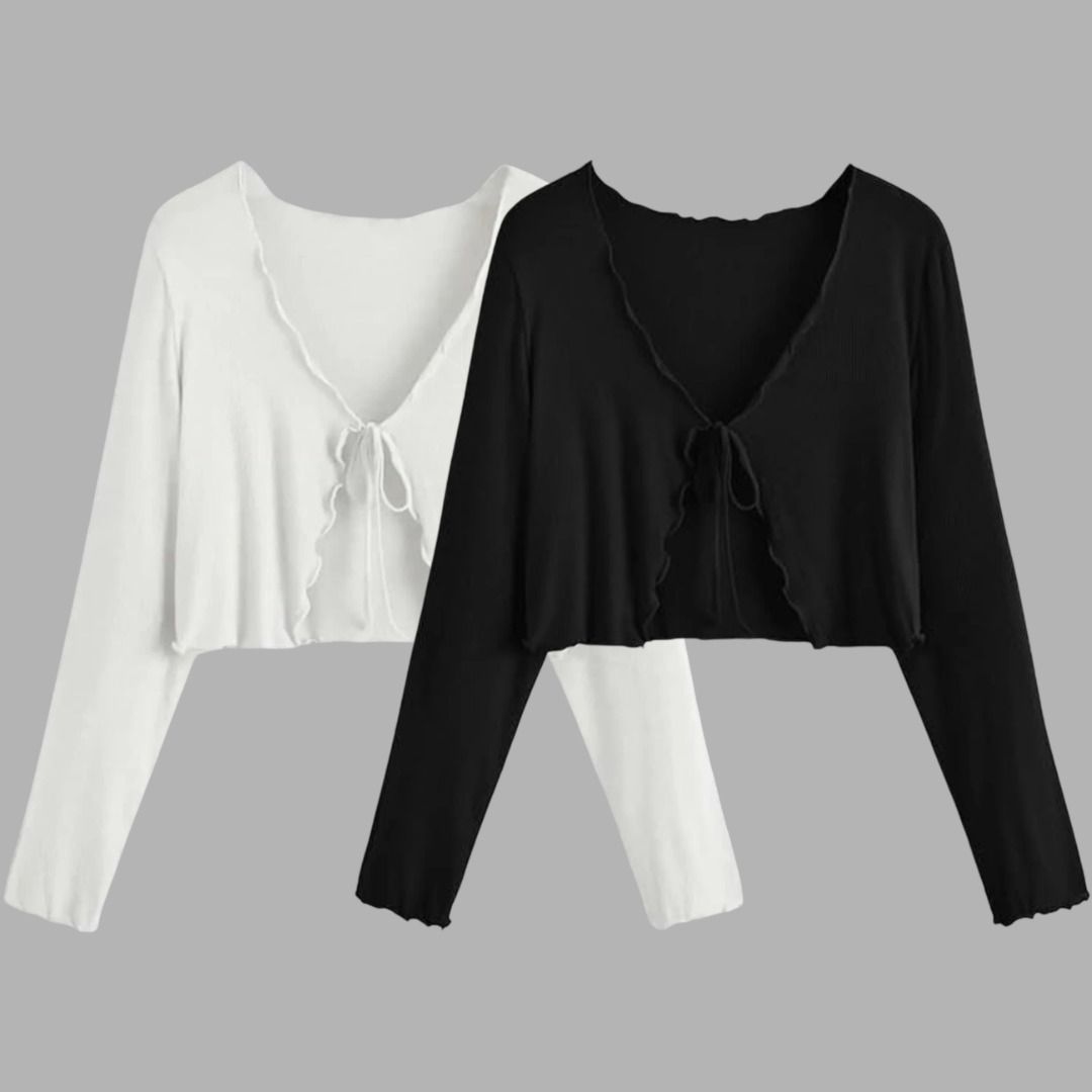 sasafaras Women Robe Style Full Sleeve White, Black Shrug-picture-36