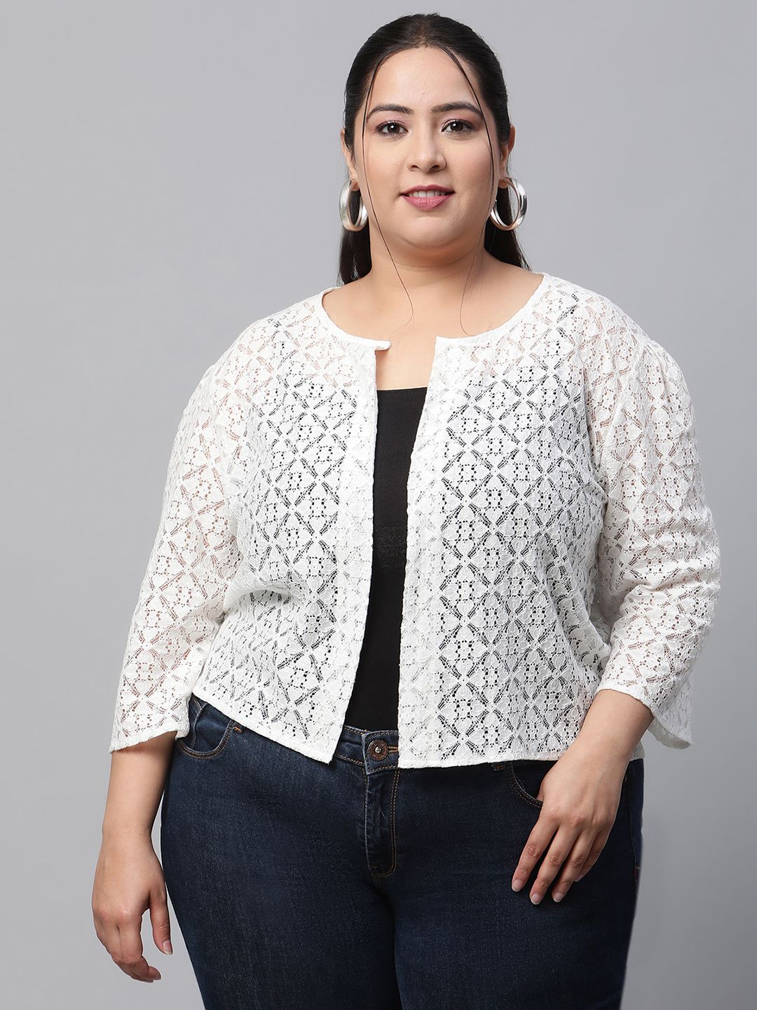 Women Jacket Style 3/4th Sleeve White Shrug-image-33