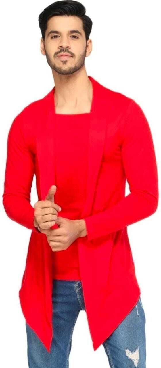 Men Asymmetric Full Sleeve Red Shrug-image-19