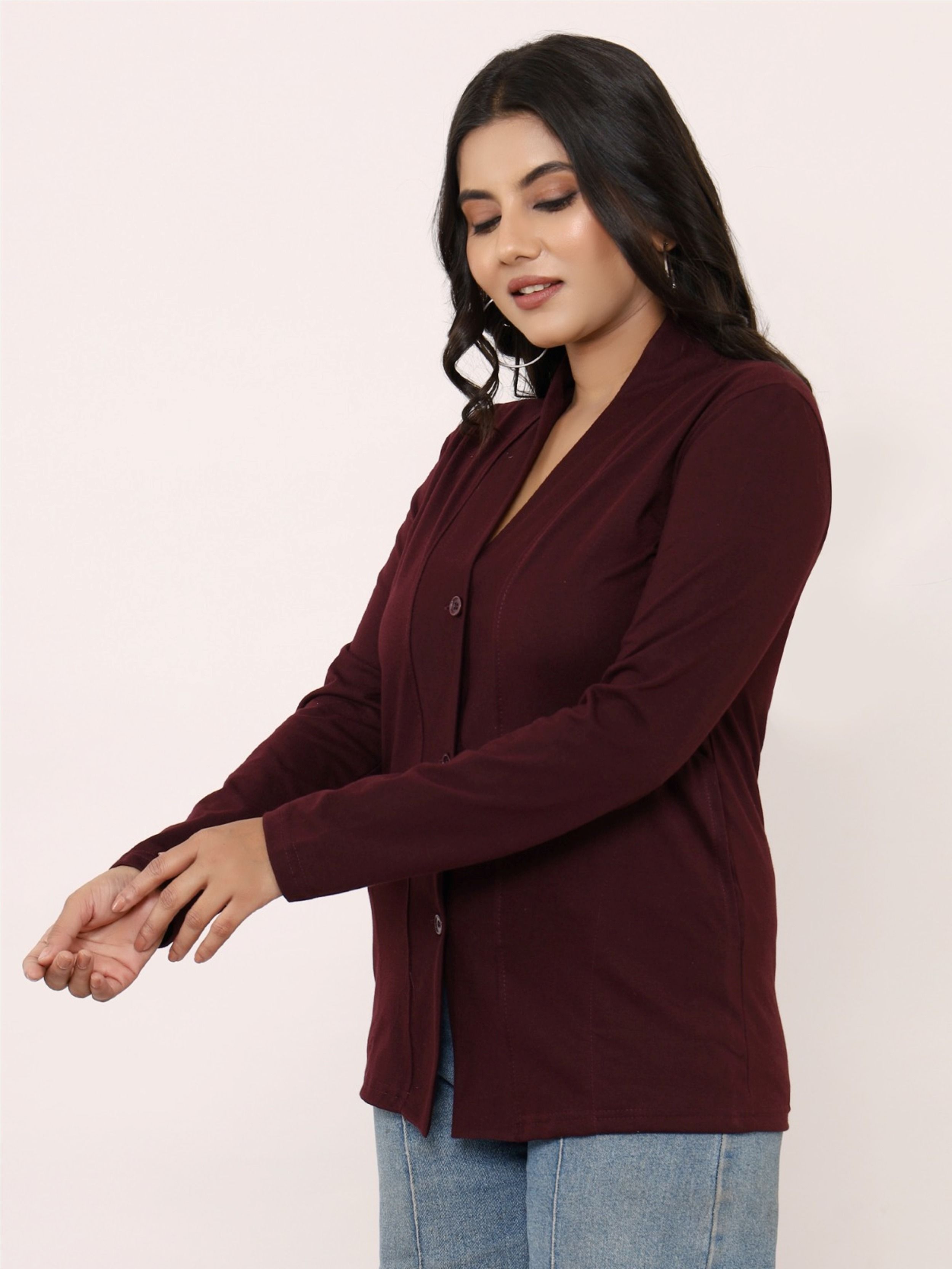 Women Straight Full Sleeve Maroon Shrug-image-0