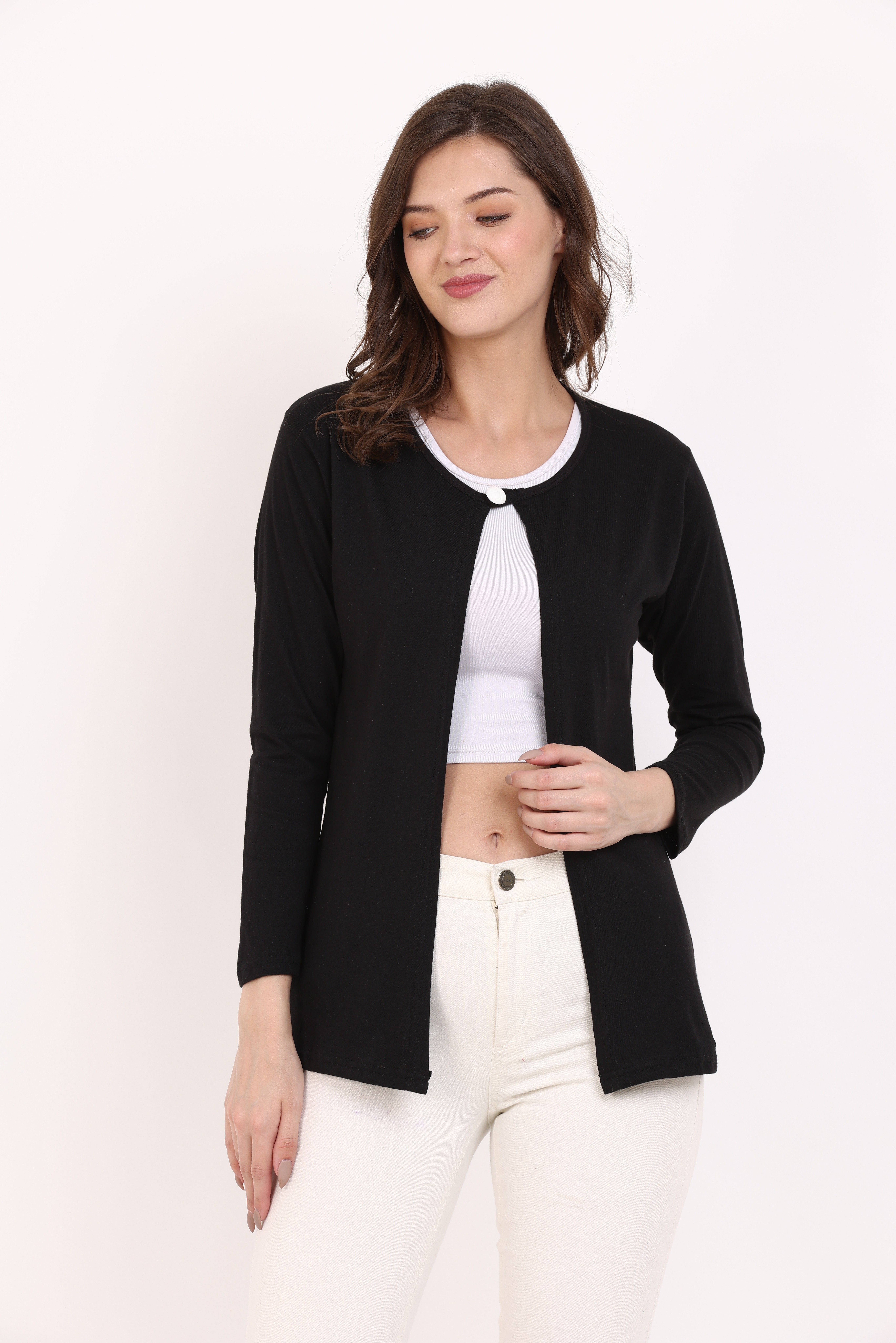 Women Jacket Style 3/4th Sleeve Black Shrug-image-25
