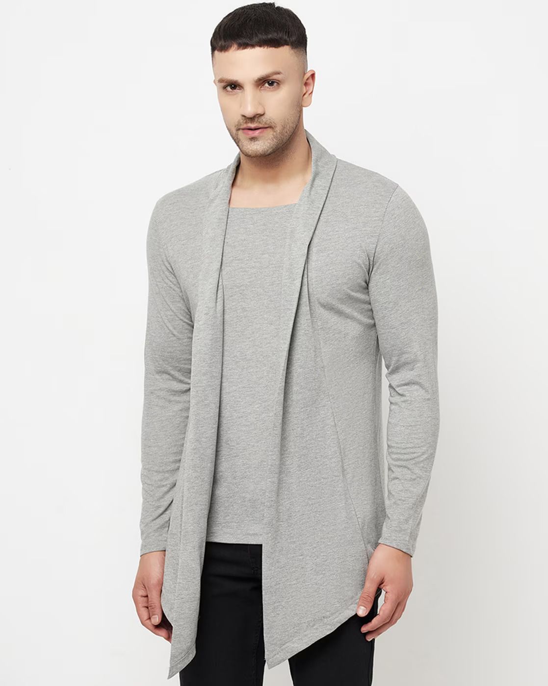 clickwell Men Asymmetric Full Sleeve Grey Shrug-picture-4