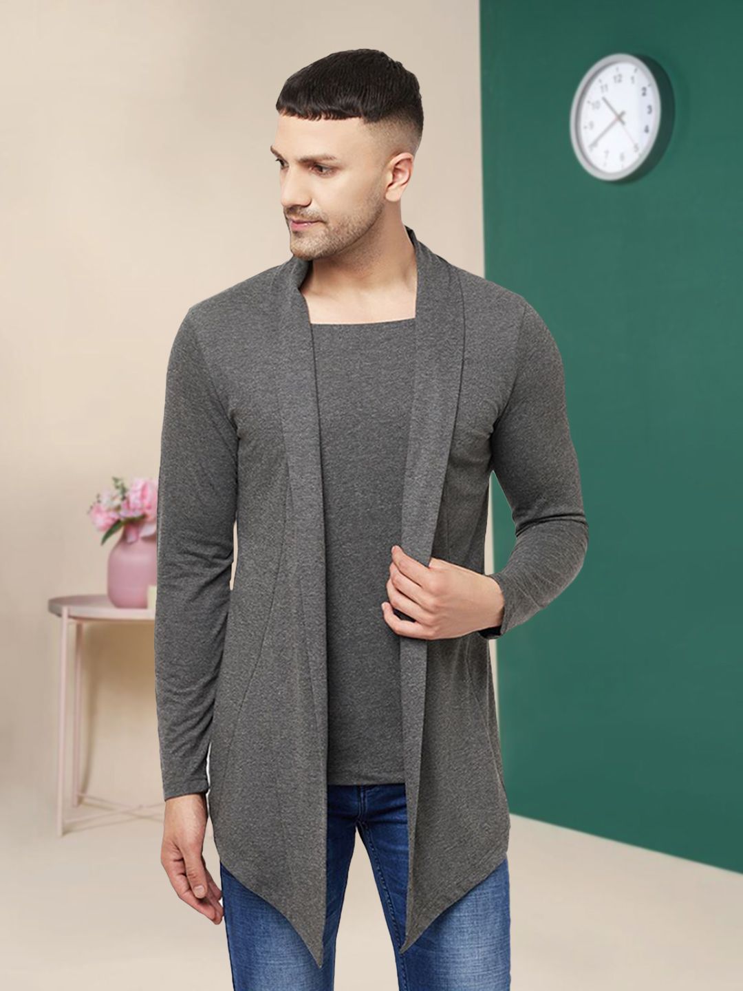 Men Straight Full Sleeve Grey Shrug-image-12