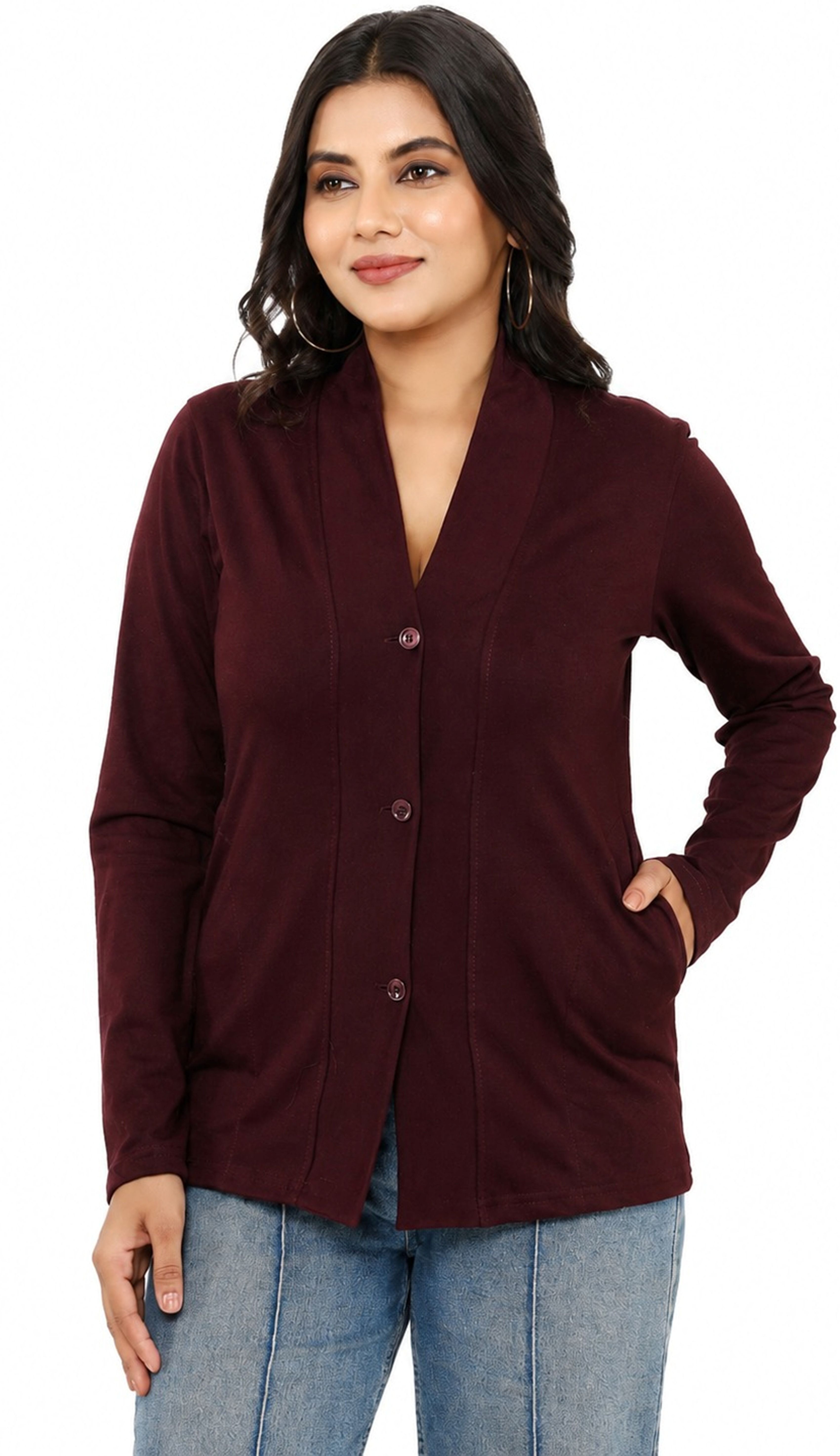 Women Jacket Style Full Sleeve Maroon Shrug-image-18