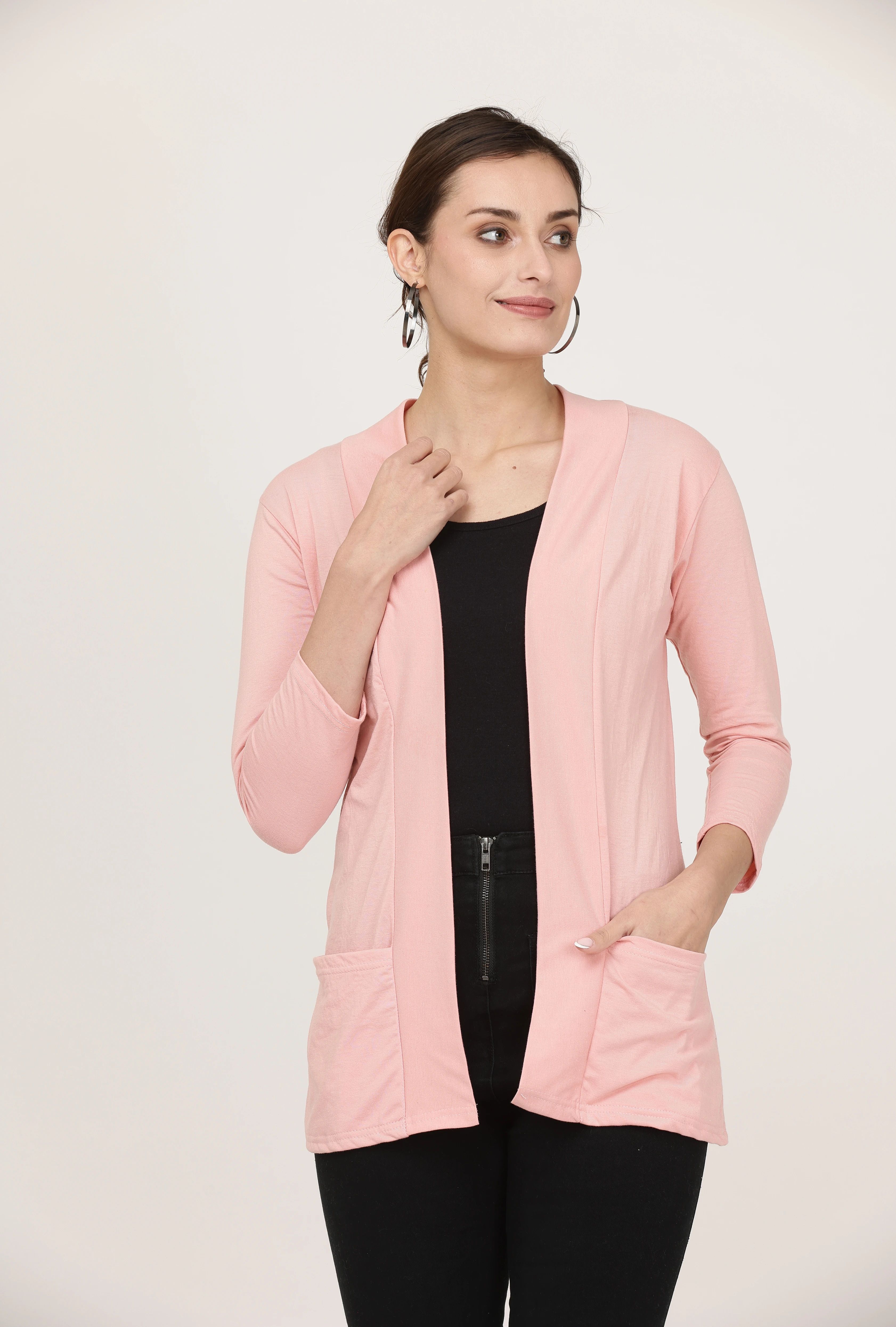 rravayki Women 3/4th Sleeve Pink Shrug-picture-19