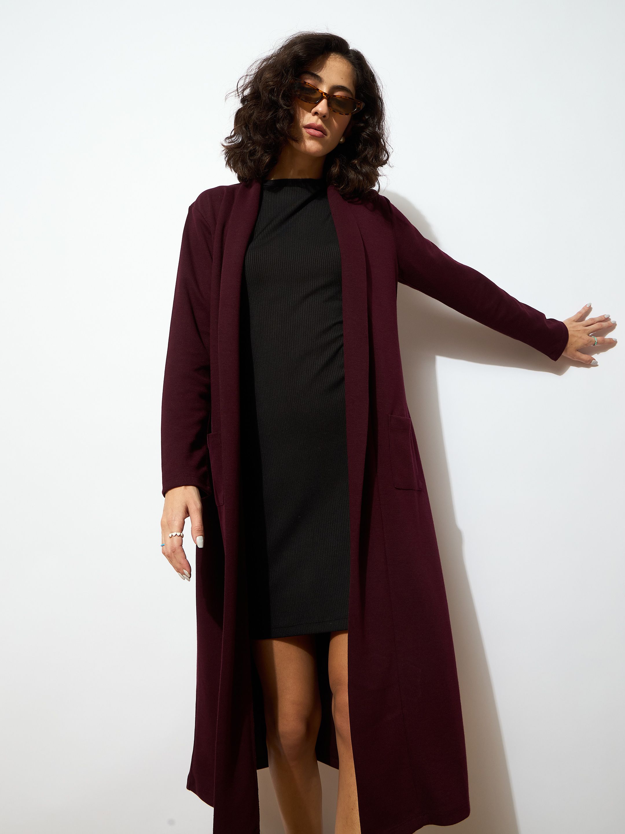 sassafras Women Jacket Style Full Sleeve Maroon Shrug-picture-26
