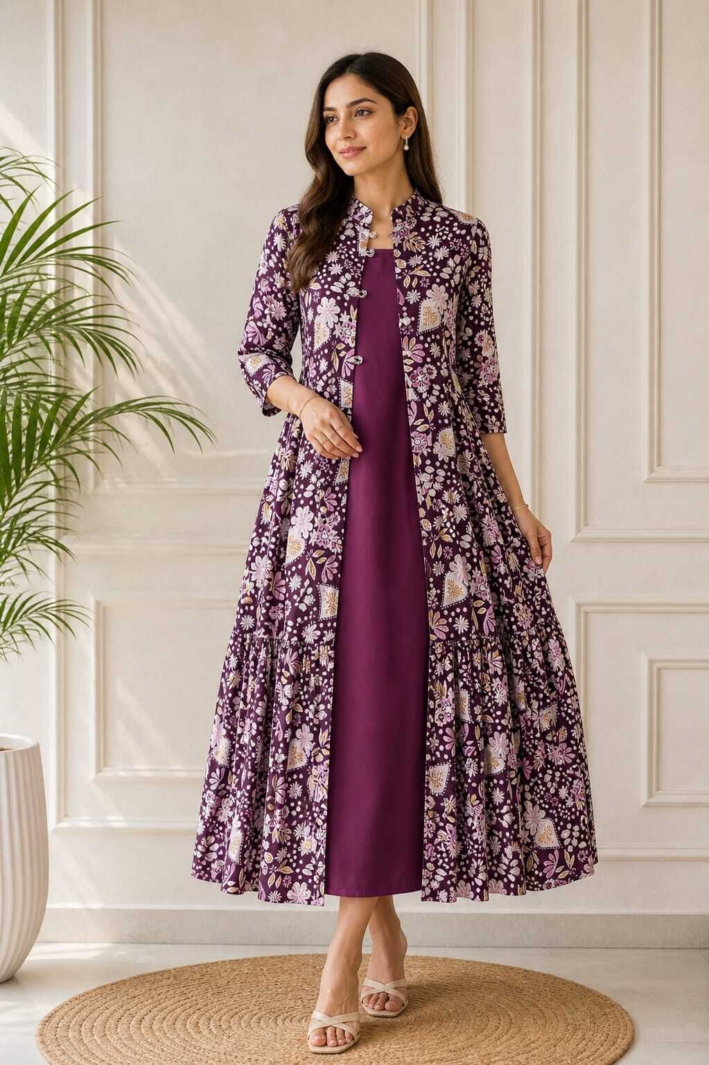 Women Two Piece Dress Purple Knee Length Dress-image-12