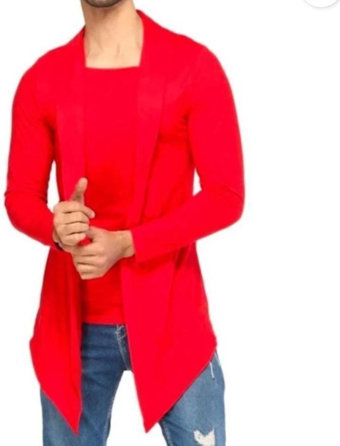 Men Asymmetric Full Sleeve Red Shrug-image-20