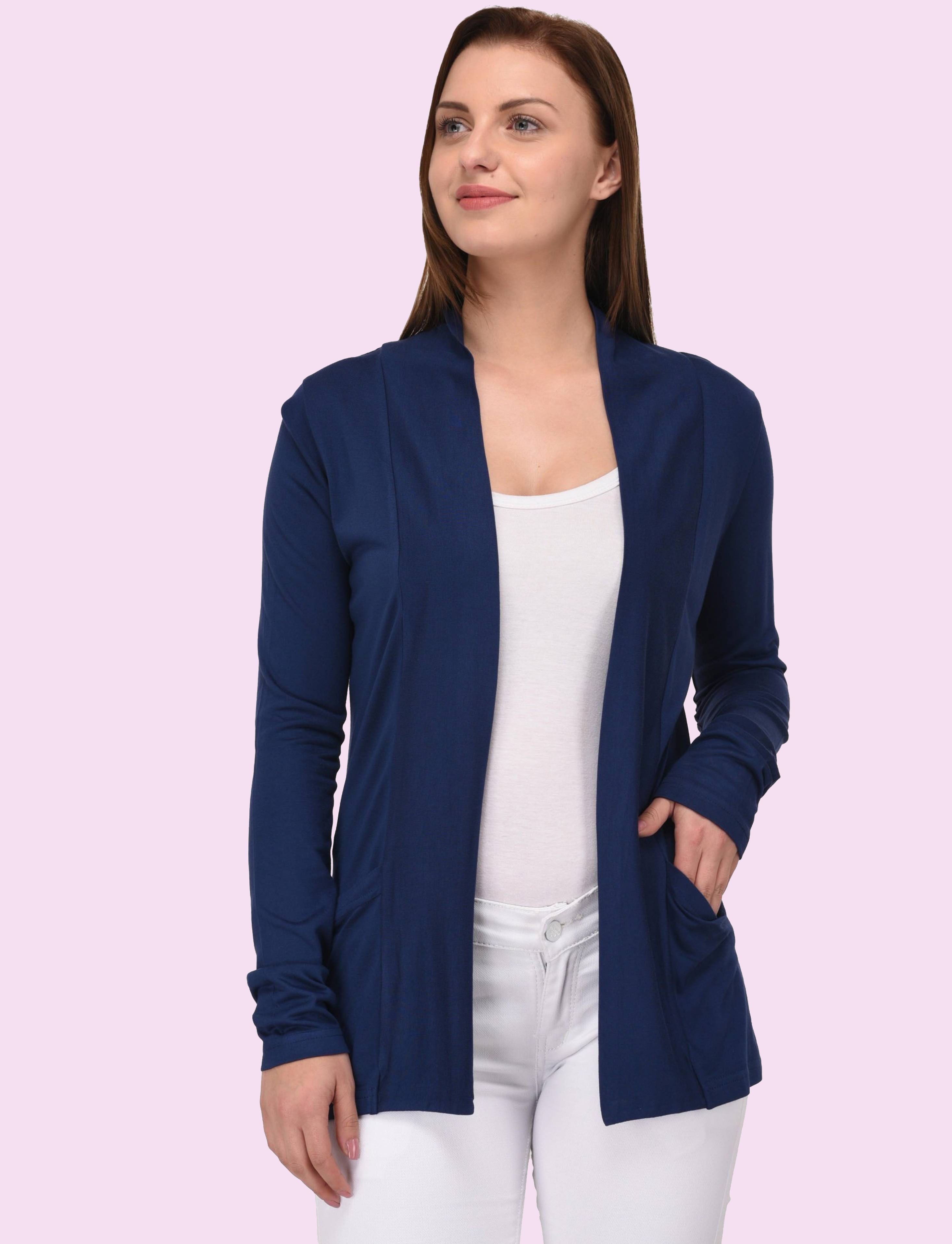 Women Straight Full Sleeve Blue Shrug