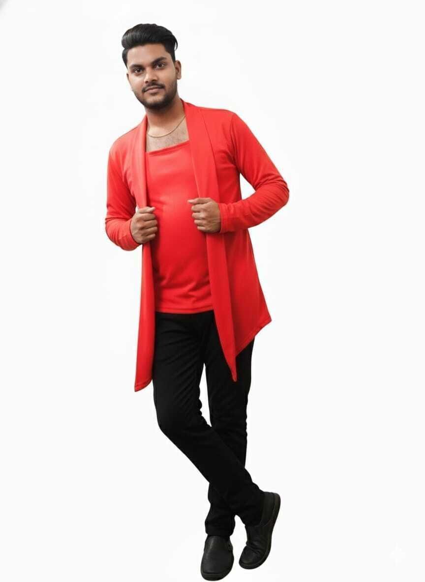 rd fashions Men Asymmetric Full Sleeve Red Shrug-picture-10