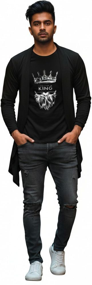 Men Asymmetric Full Sleeve Black Shrug-image-32