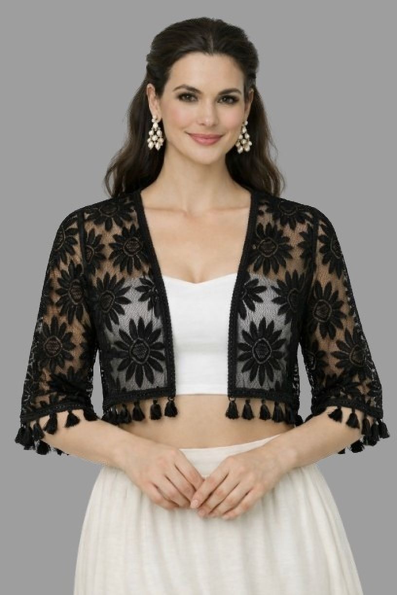 ayman Women Straight Half Sleeve Black Shrug-picture-44