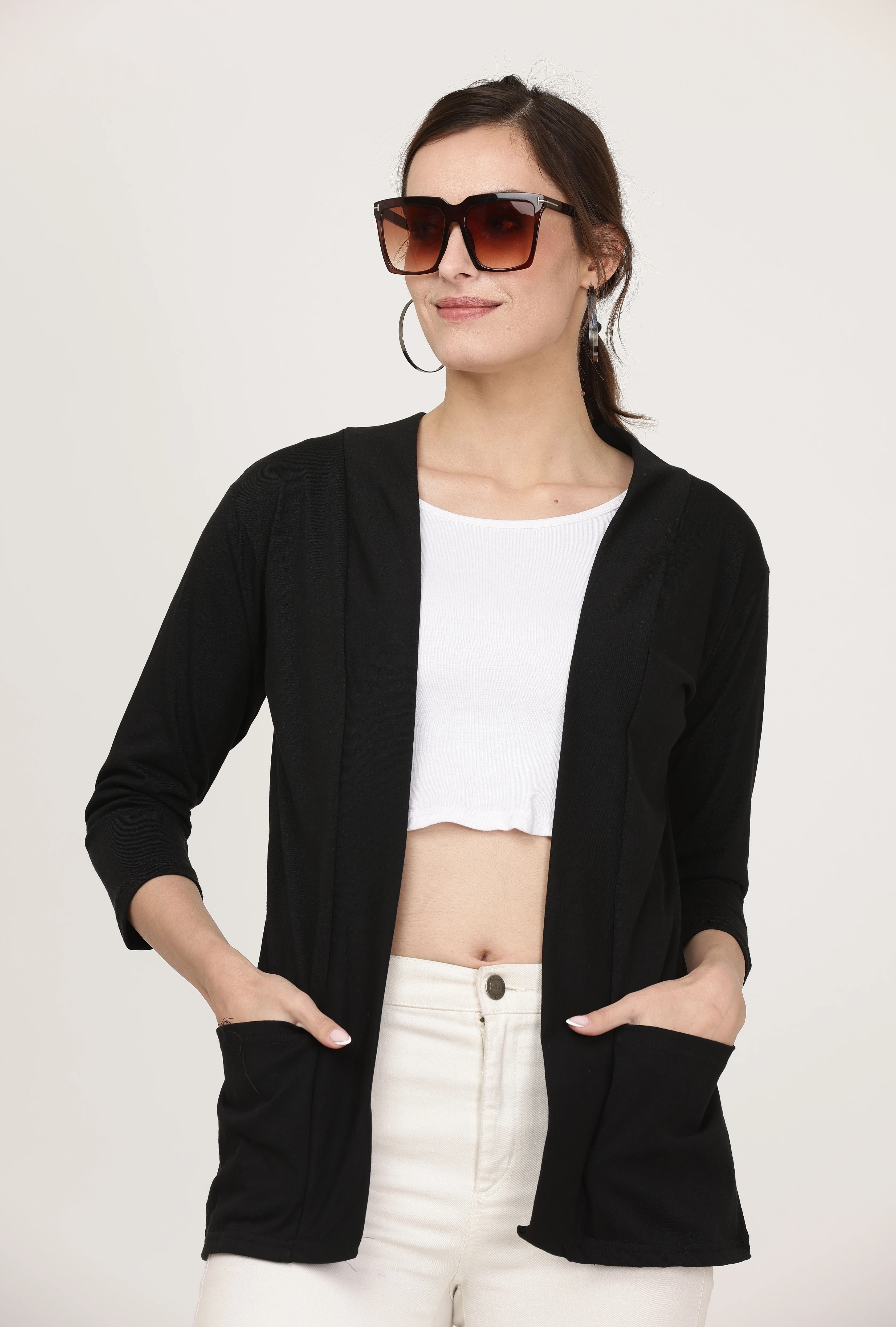 rravayki Women 3/4th Sleeve Black Shrug-picture-11