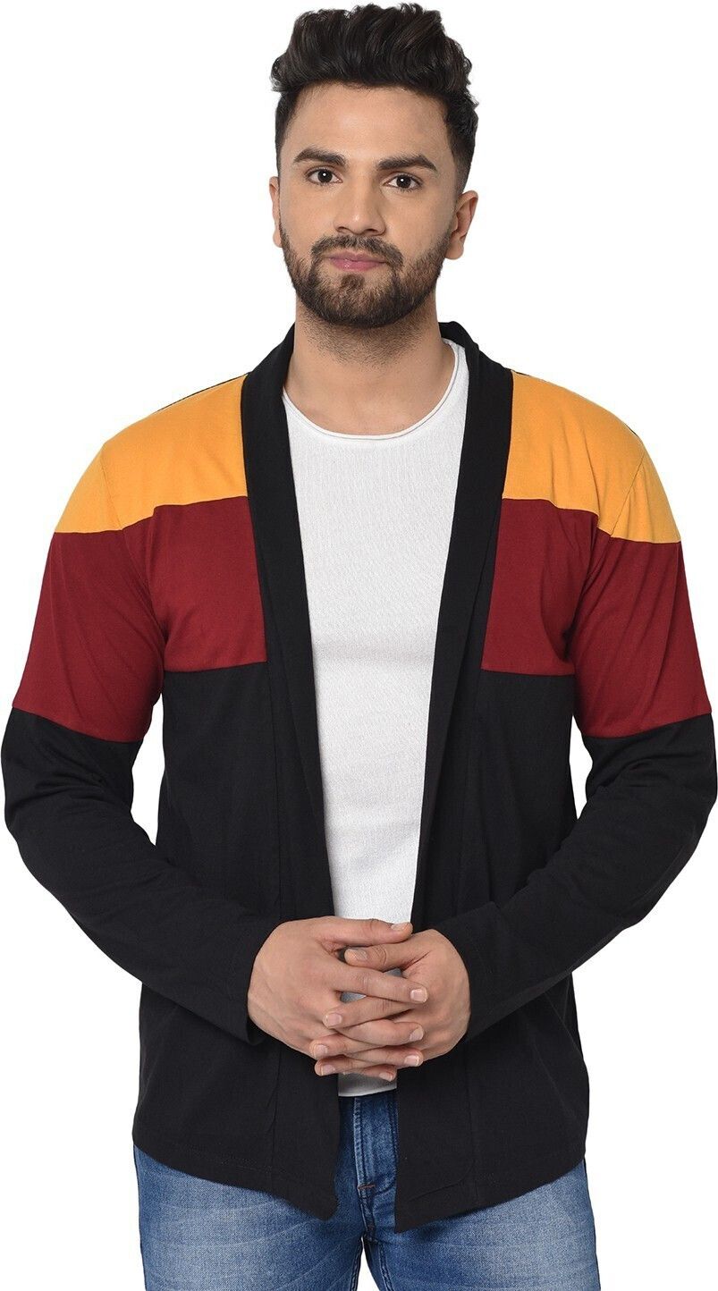 Men Asymmetric Full Sleeve Multicolor Shrug