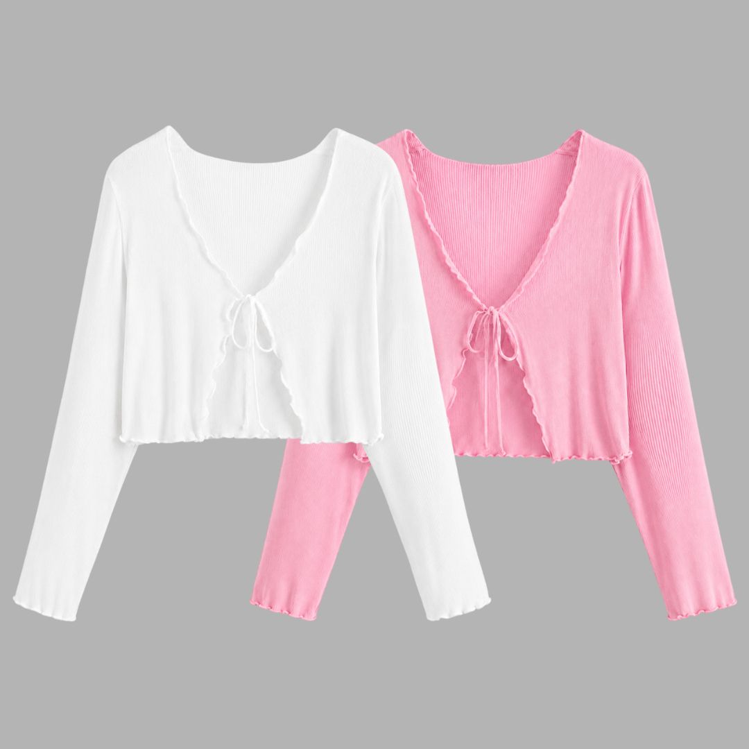 Women Robe Style Full Sleeve Pink, White Shrug-image-36