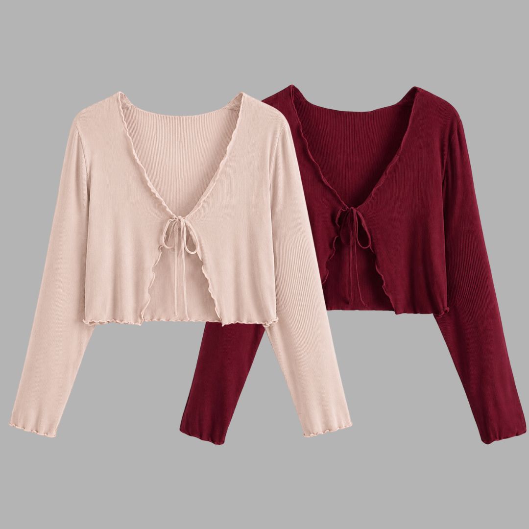 Women Robe Style Full Sleeve Beige, Maroon Shrug-image-14